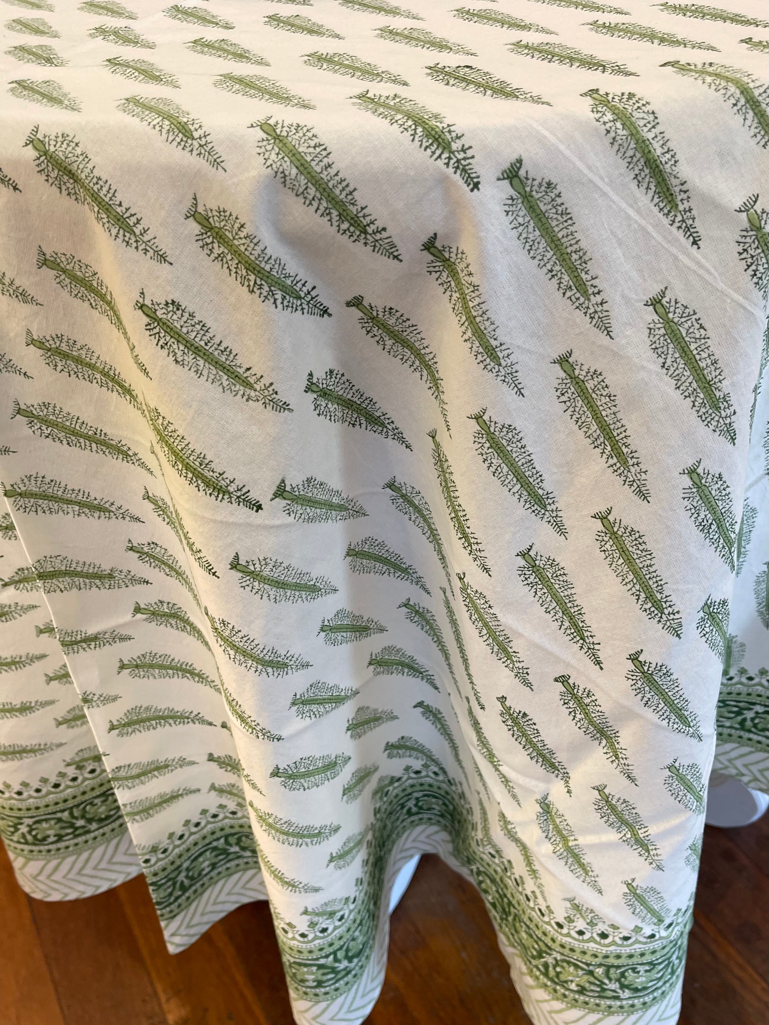 Handblock Printed Tablecloth Round - Cypress Green