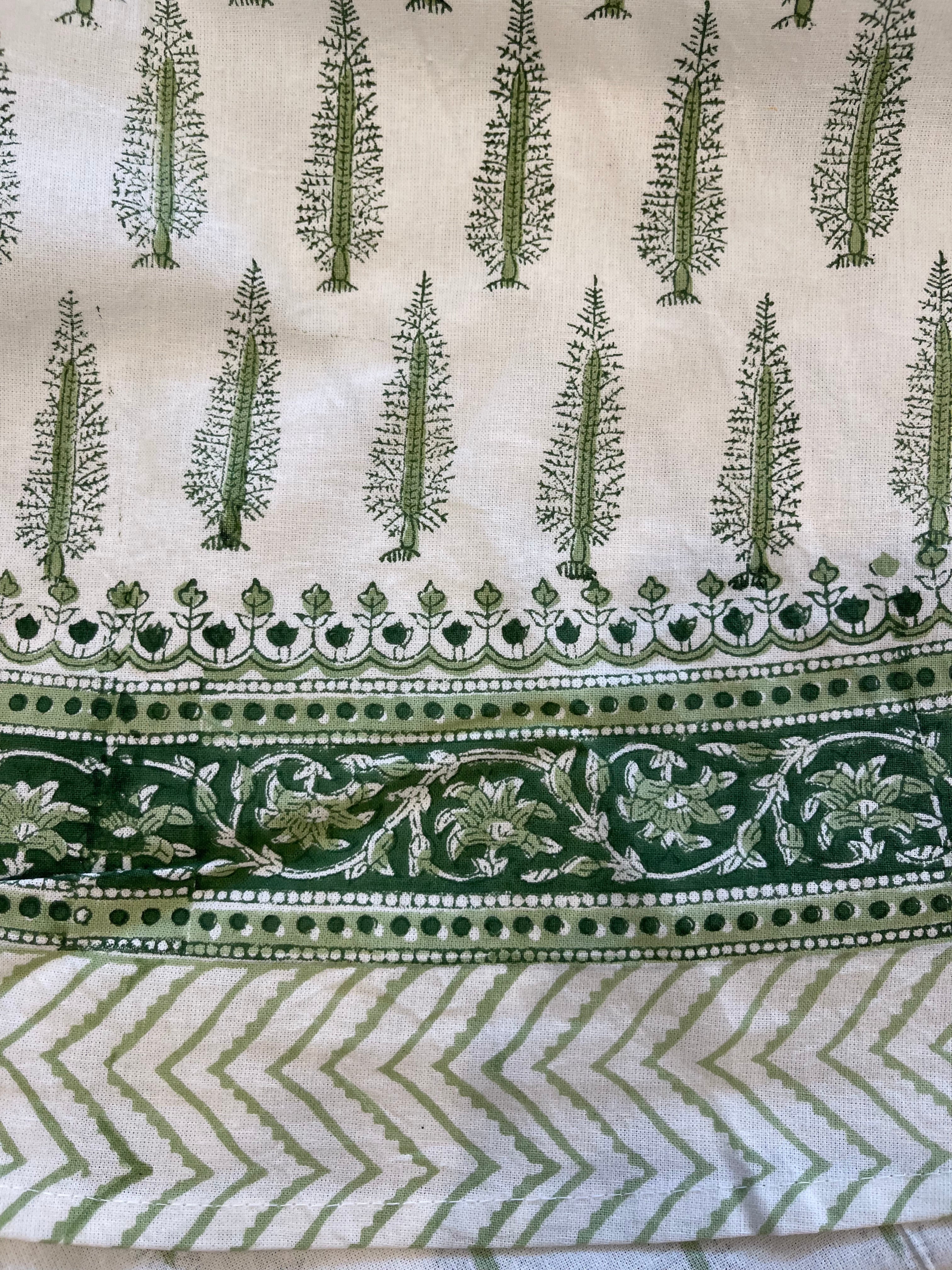 Handblock Printed Tablecloth Round - Cypress Green