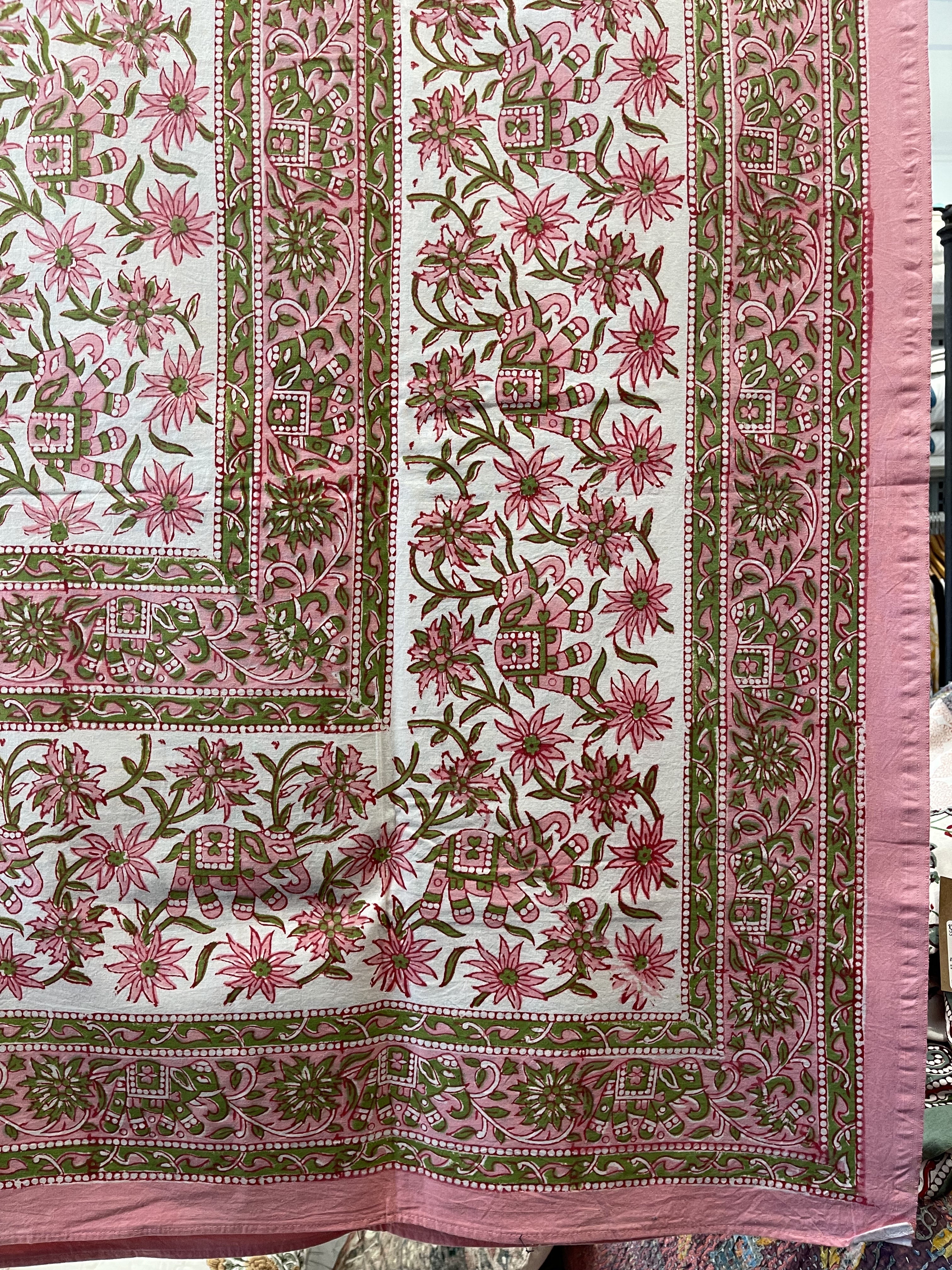 Handblock Printed Tablecloth Rectangular - Ephemera Pink
