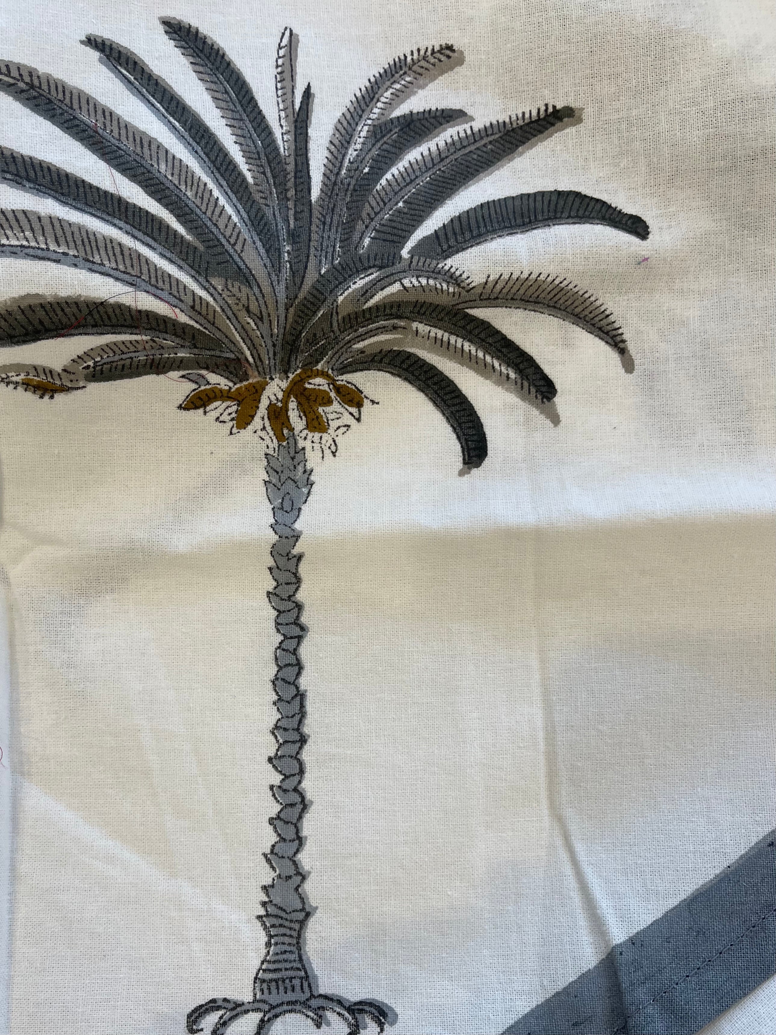 Handblock Printed Tablecloth Round - Palm Grey