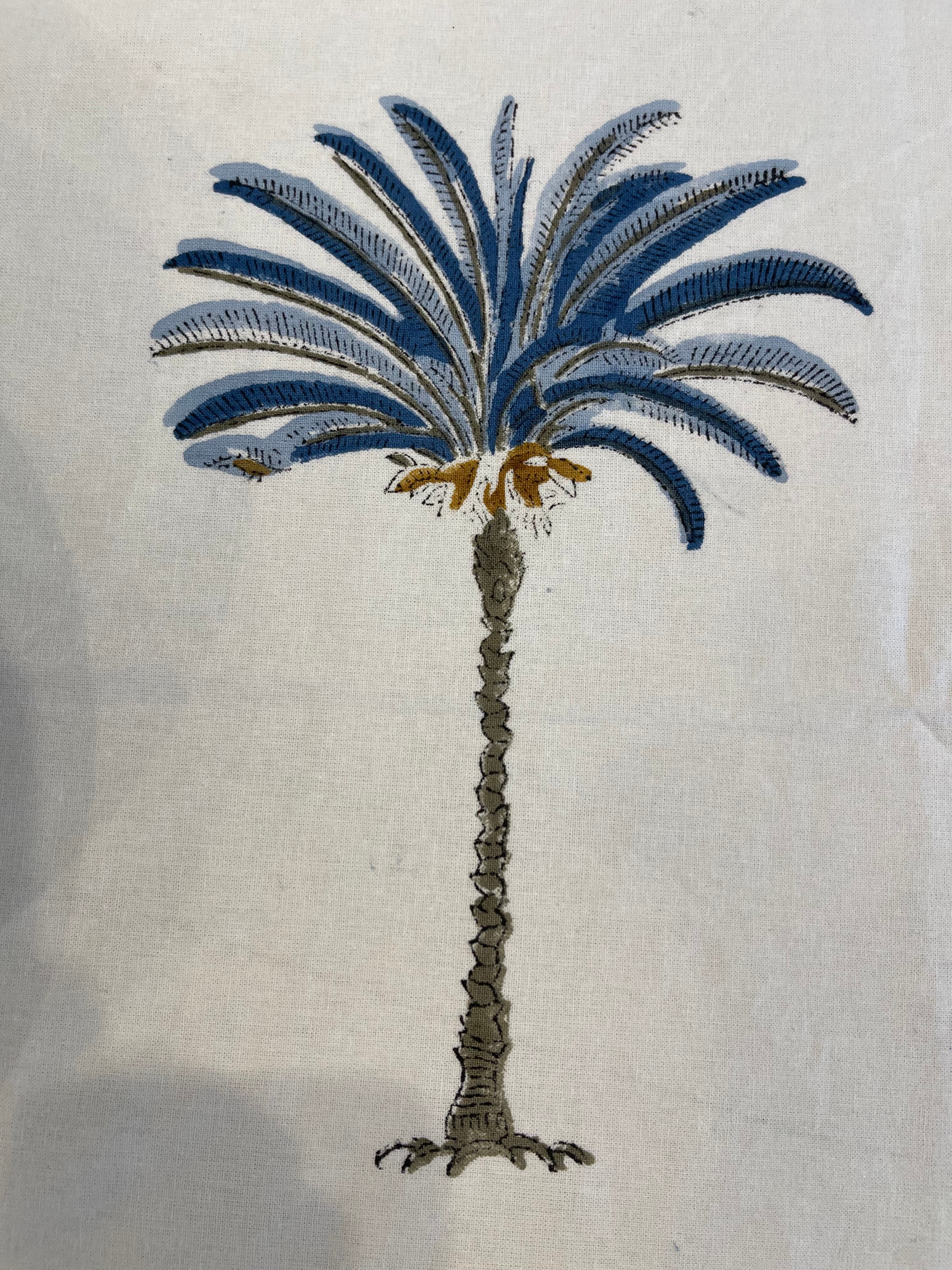 Handblock Printed Tablecloth Round - Palm Blue