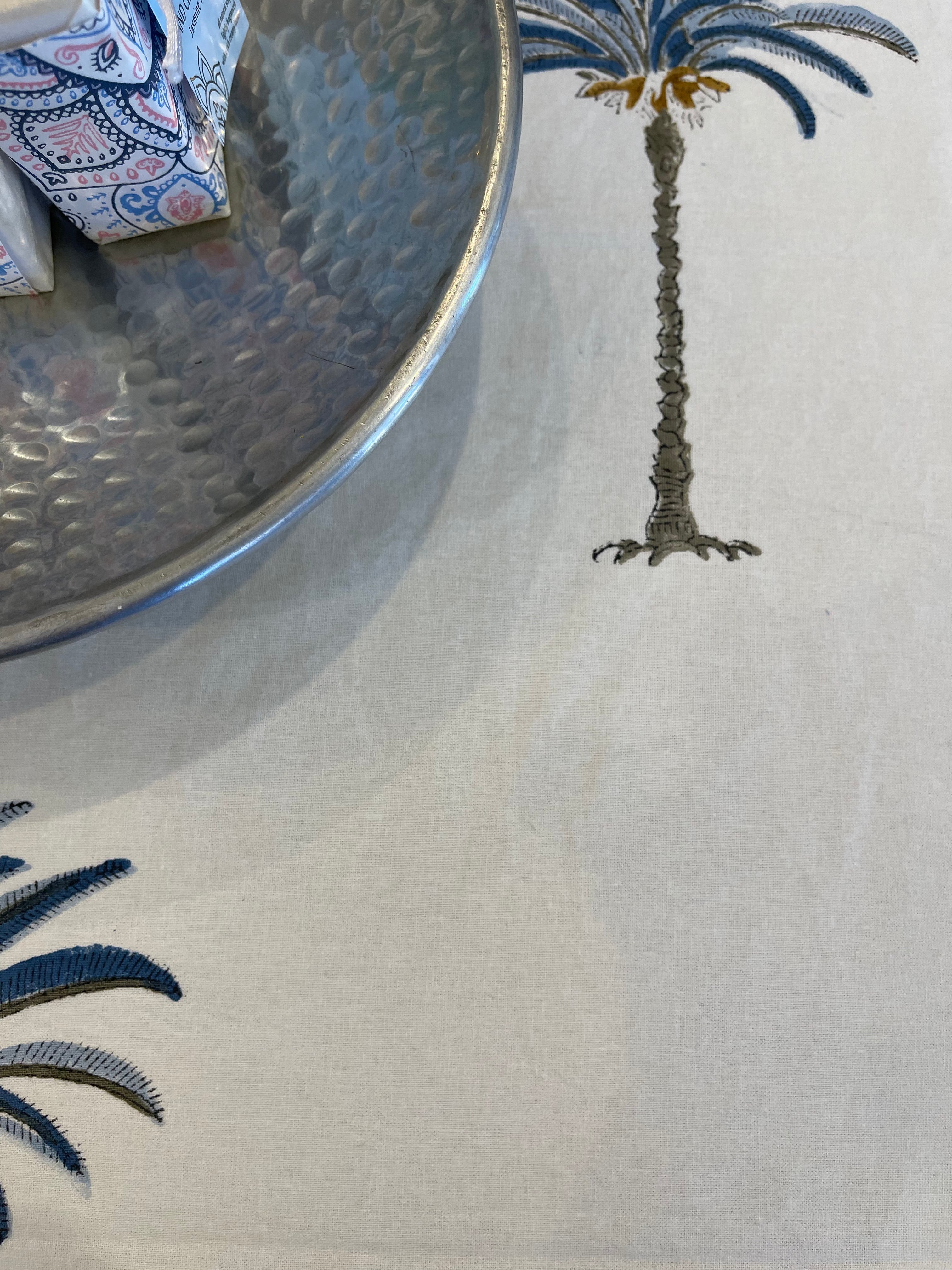 Handblock Printed Tablecloth Round -  Palm Blue