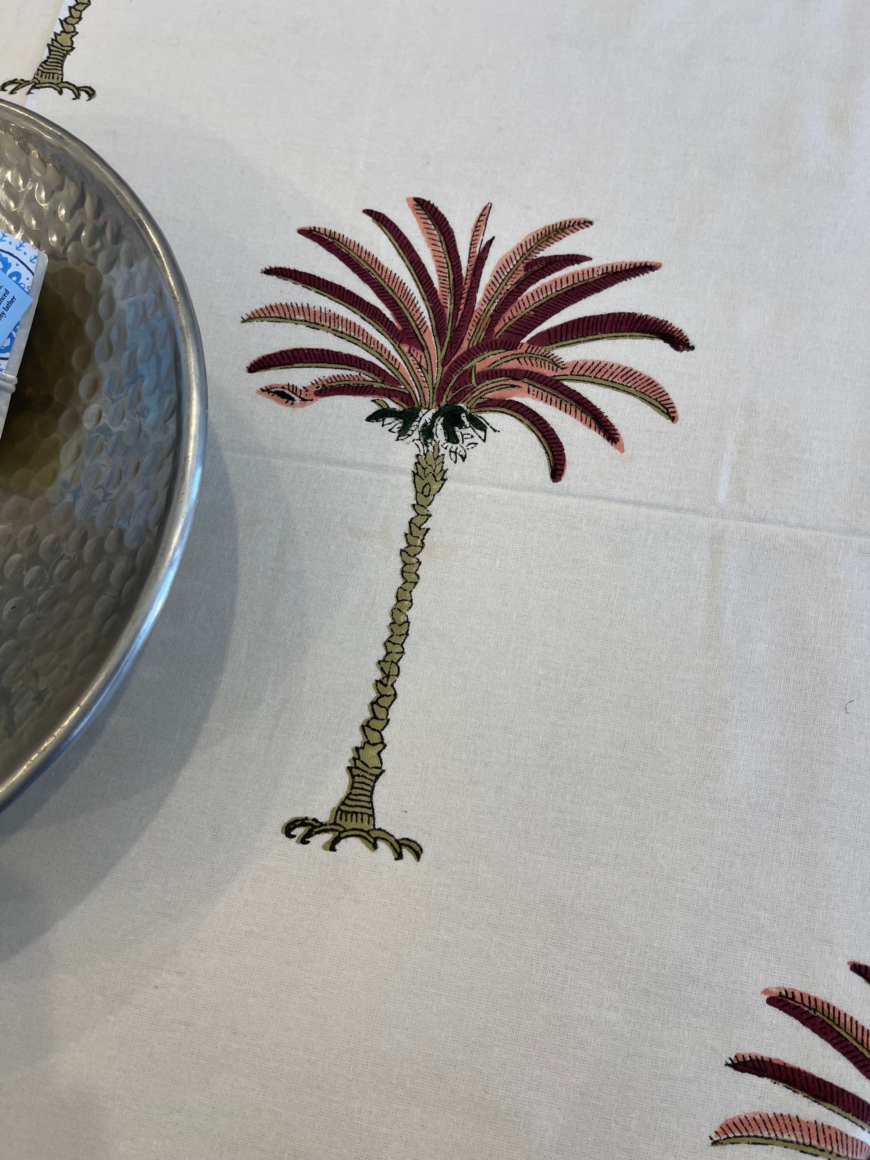 Handblock Printed Tablecloth Round - Palm Pink