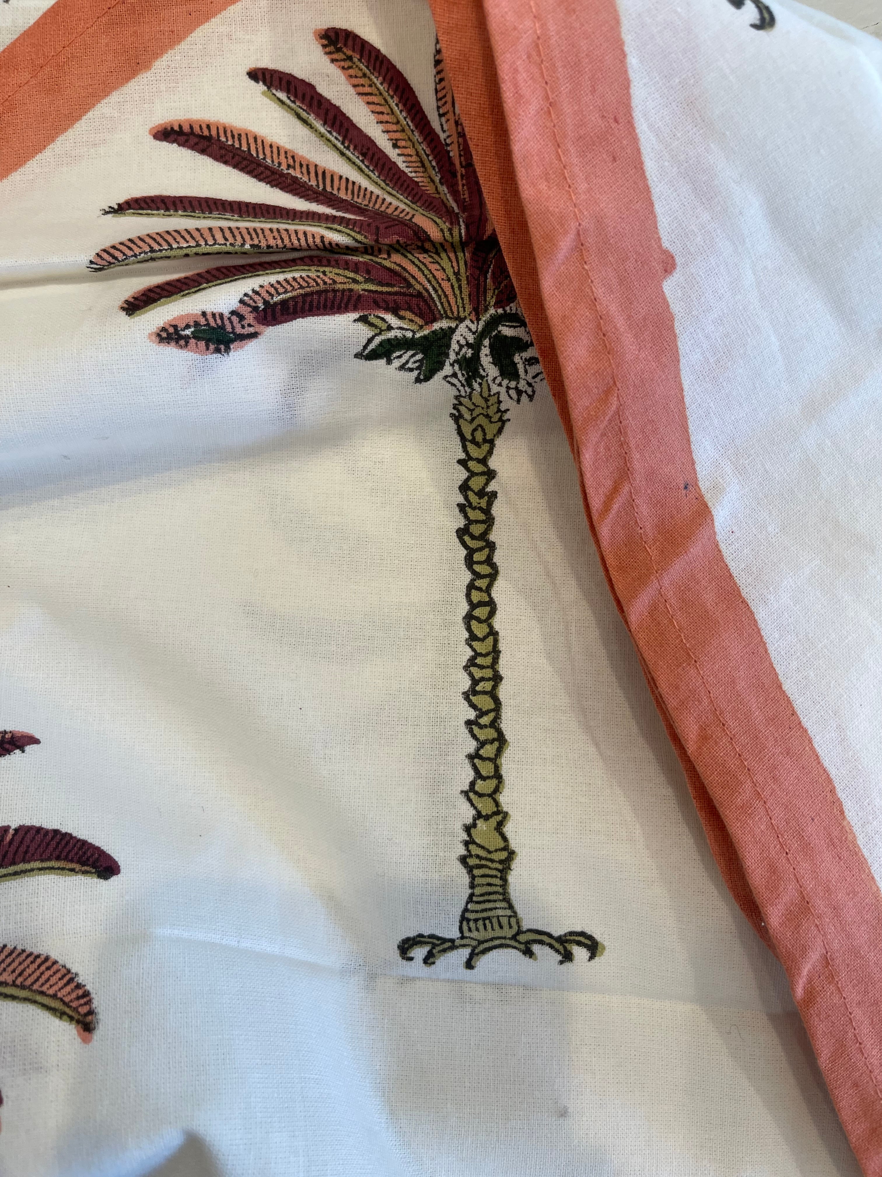 Handblock Printed Tablecloth Round - Palm Pink
