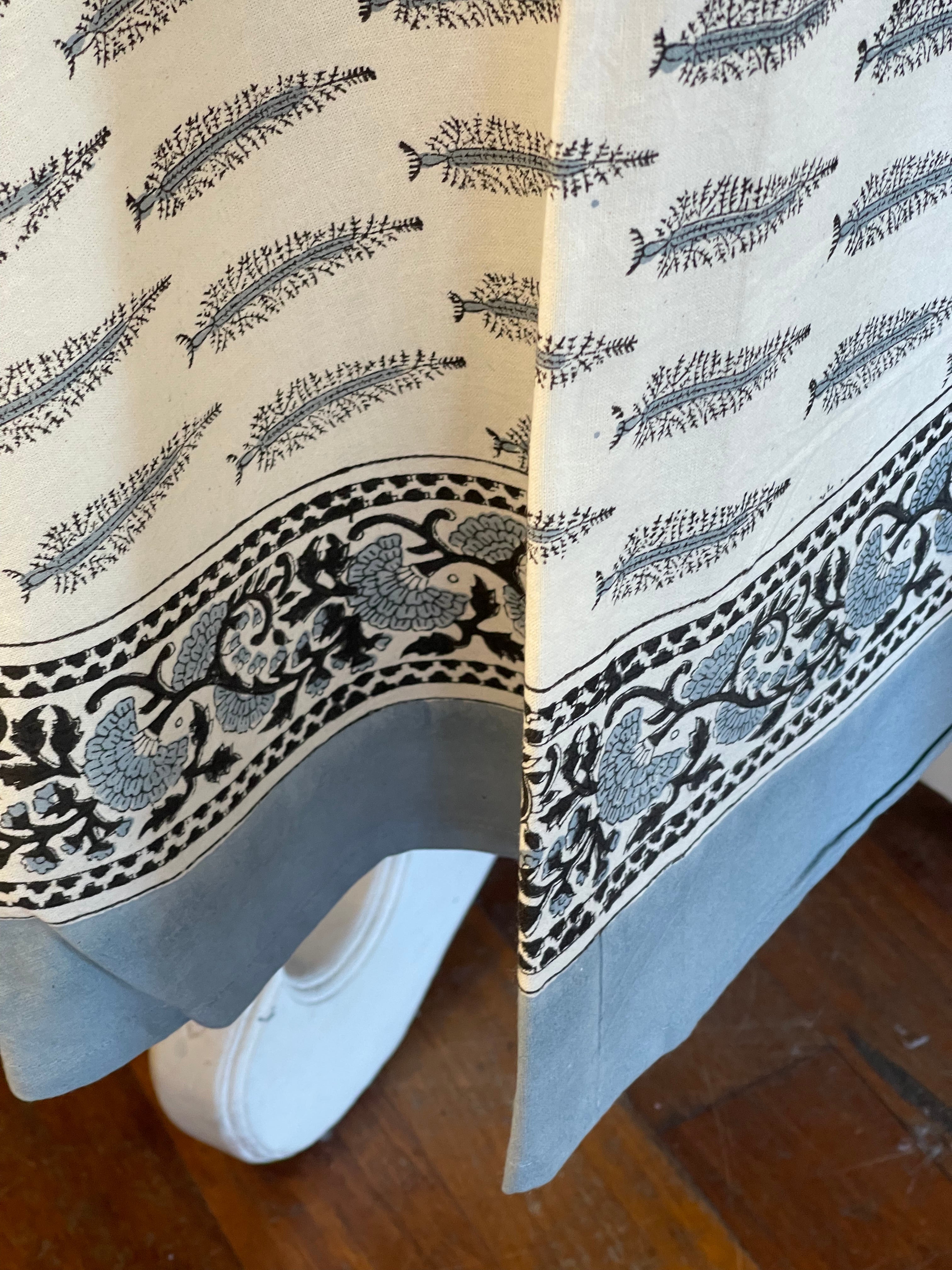 Handblock Printed Tablecloth Round - Cypress Grey
