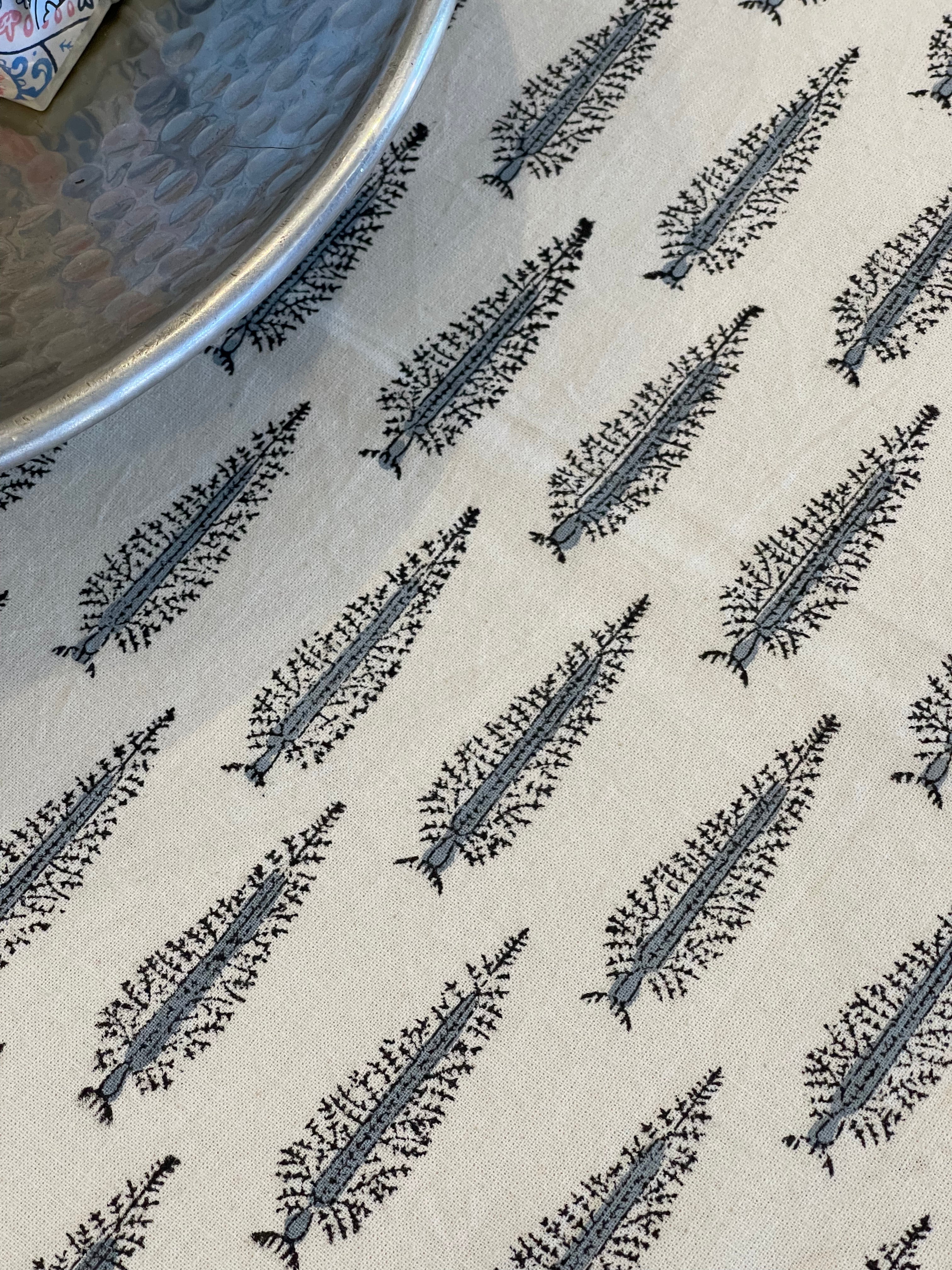 Handblock Printed Tablecloth Round - Cypress Grey
