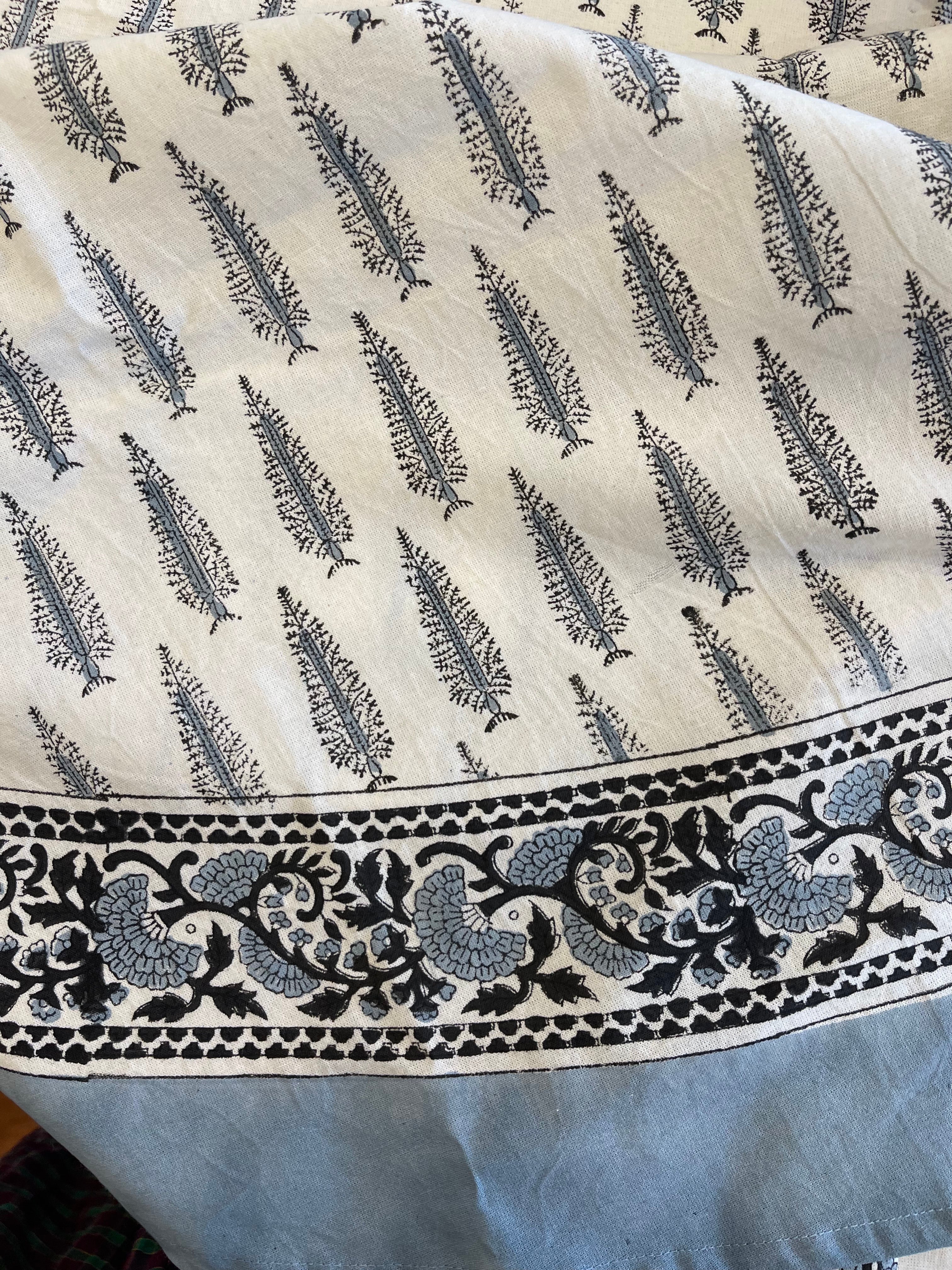 Handblock Printed Tablecloth Round - Cypress Grey