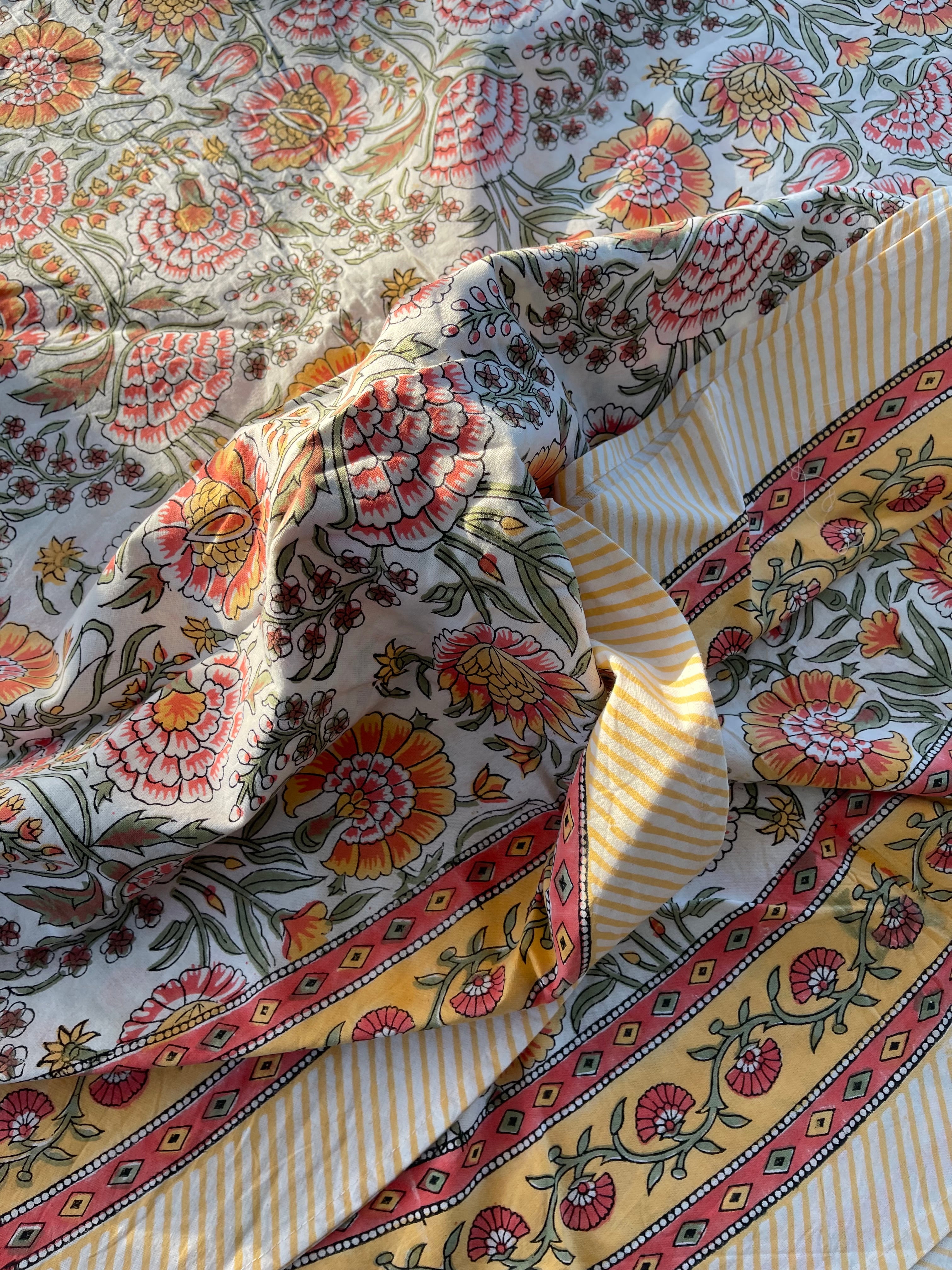 Handblock Printed Tablecloth Round - Sunny Meadow