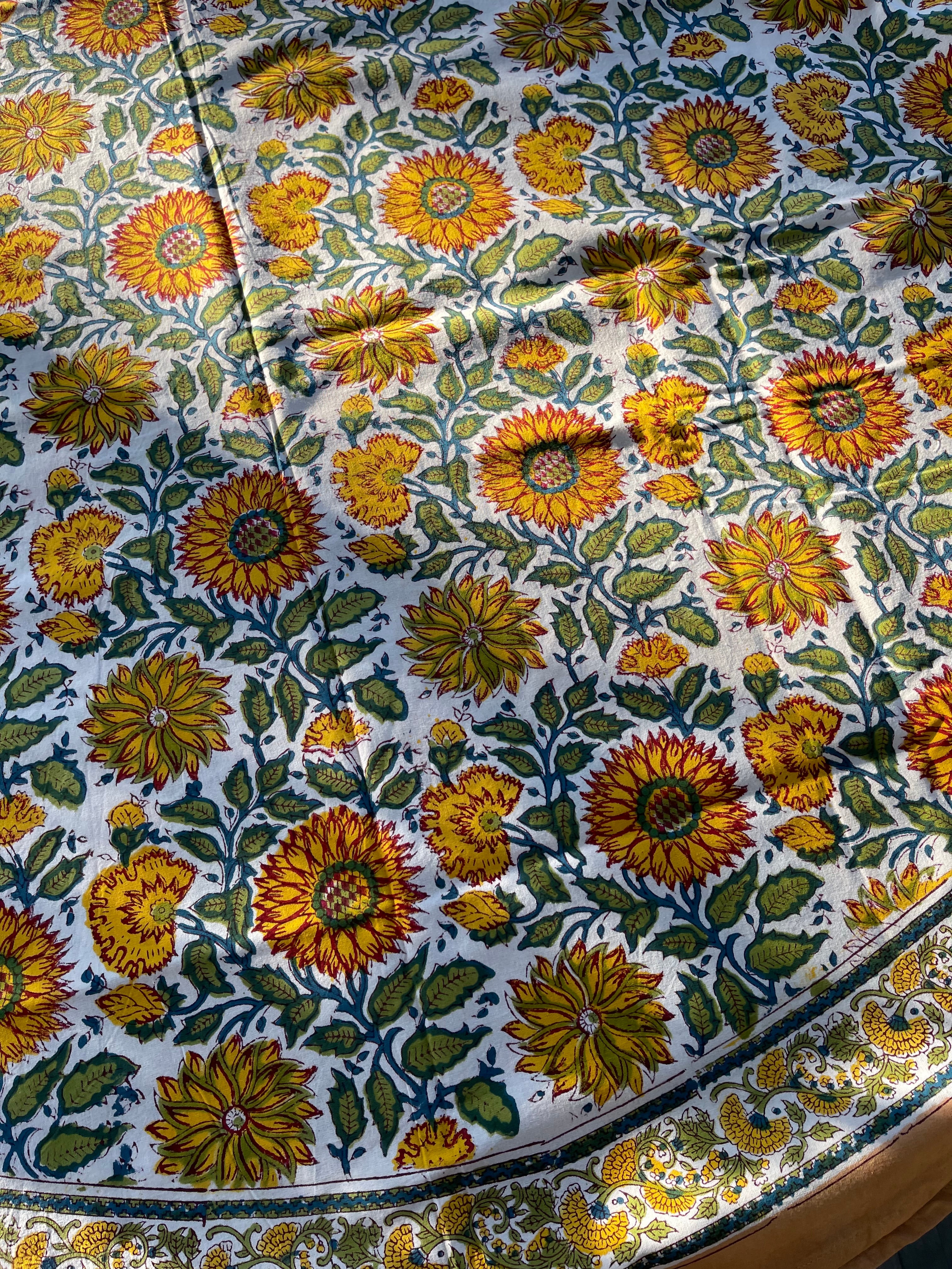 Handblock Printed Tablecloth Round - Sunflower