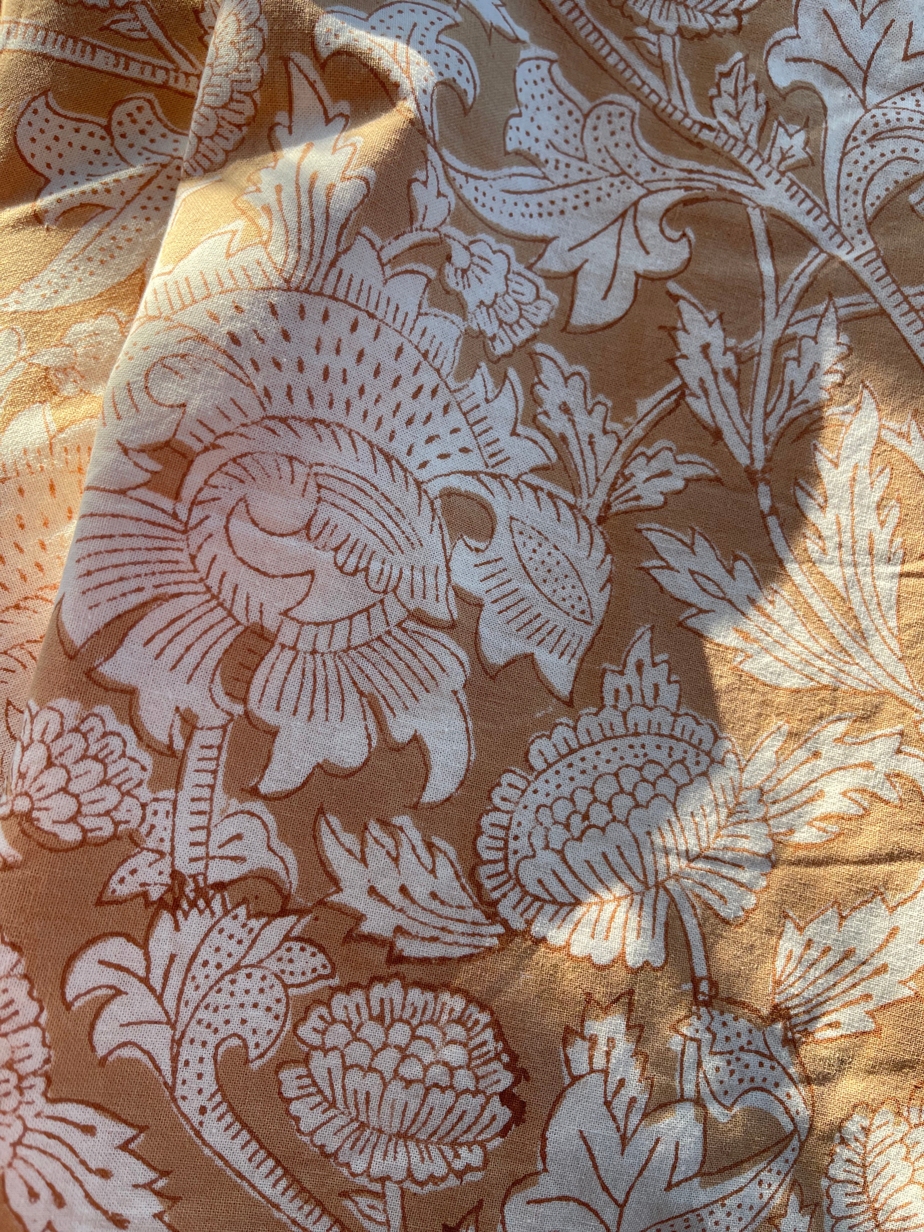 Handblock Printed Tablecloth Round - Beach Floral