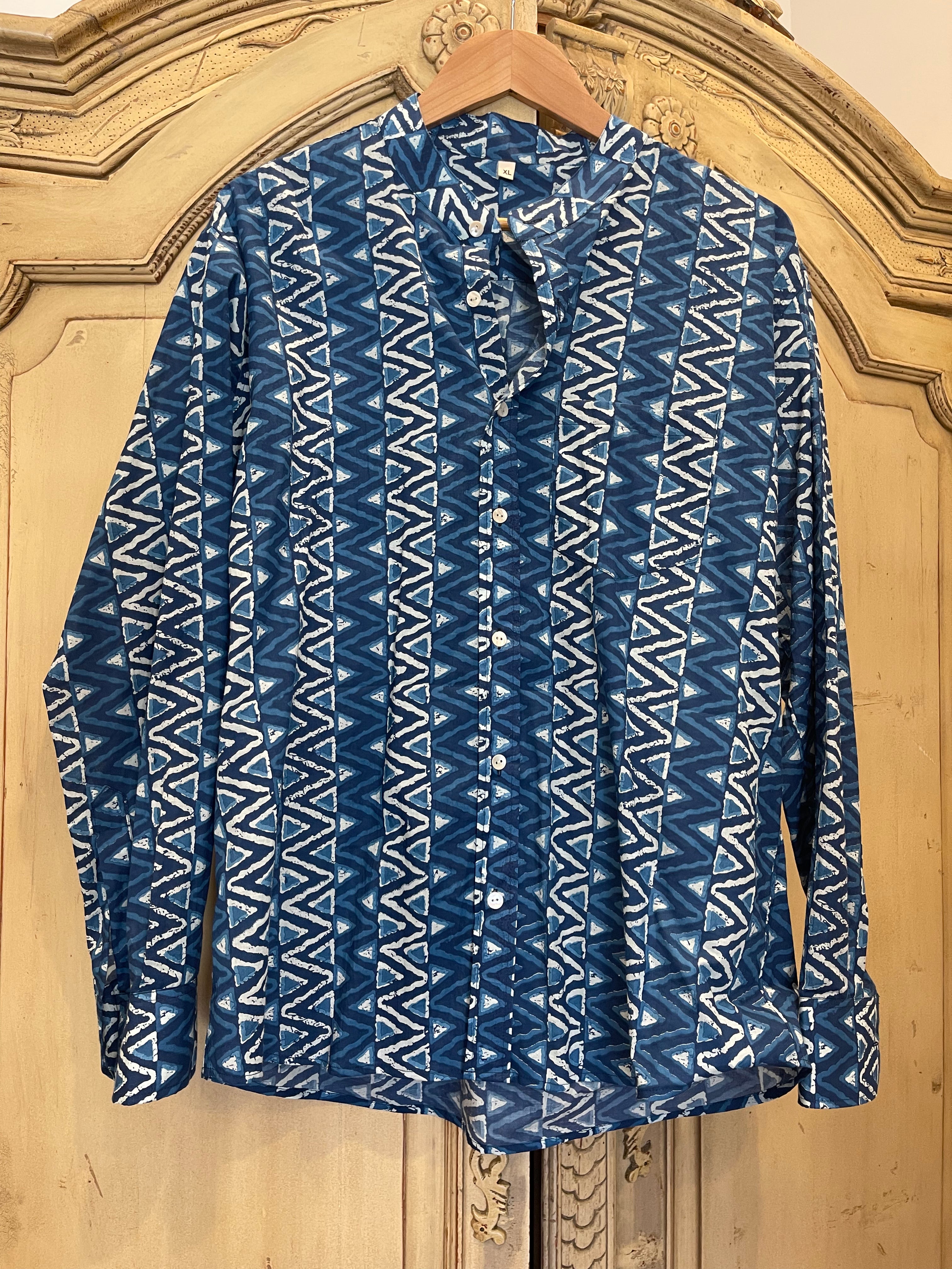 Boyfriend Shirt - INDIGO GEOMETRIC