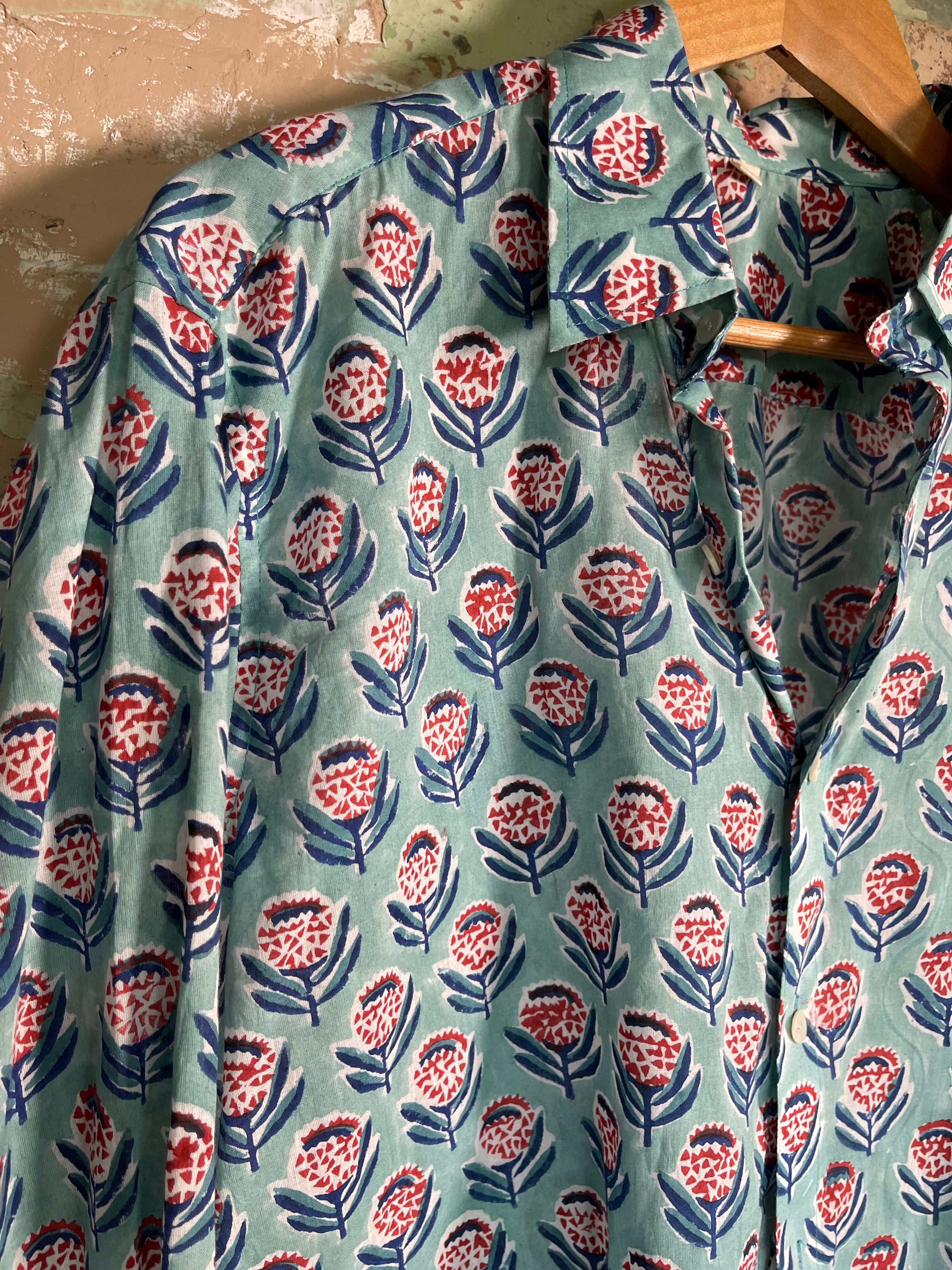 Handblock Printed Mens/Unisex Shirt - Banksia