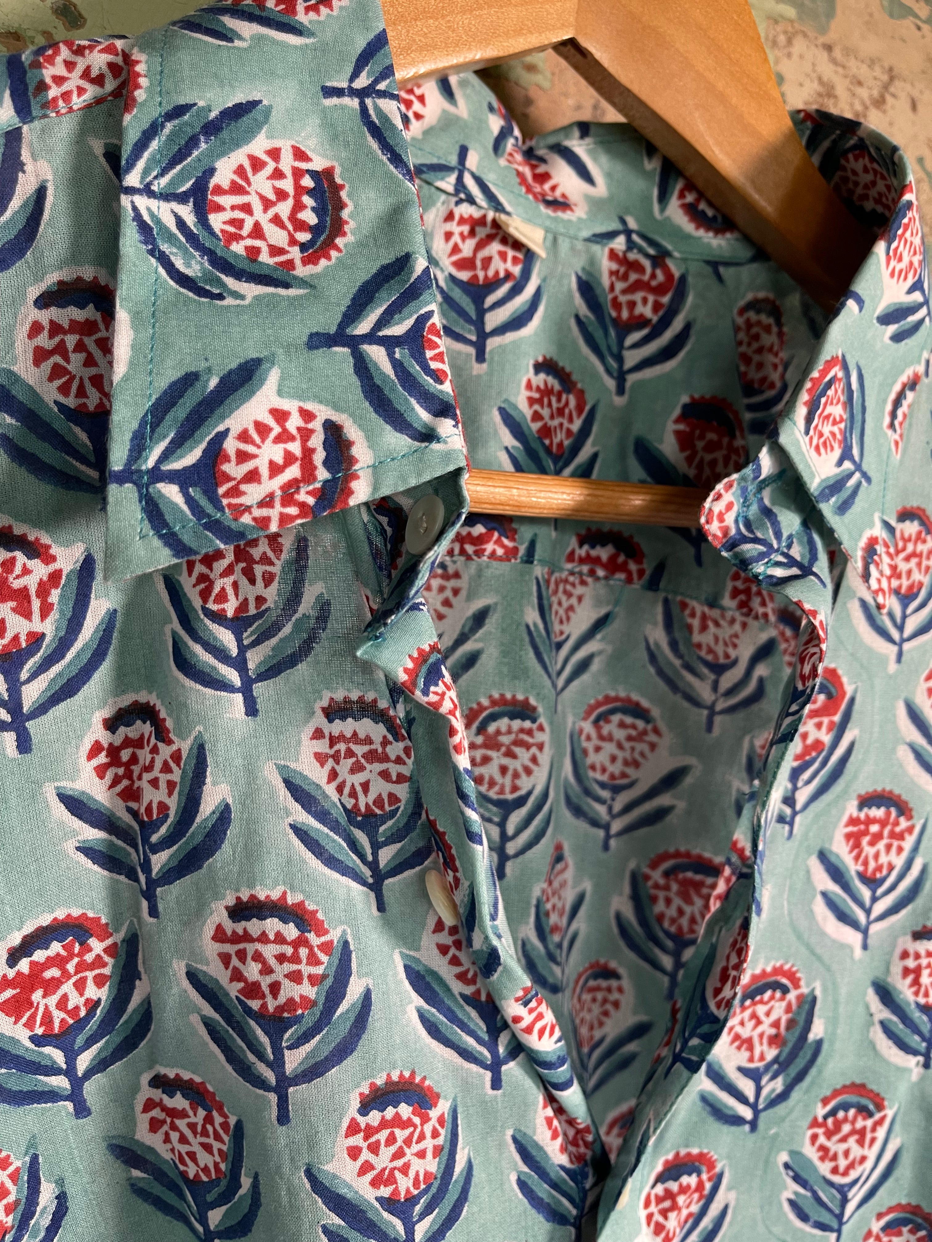 Handblock Printed Mens/Unisex Shirt - Banksia