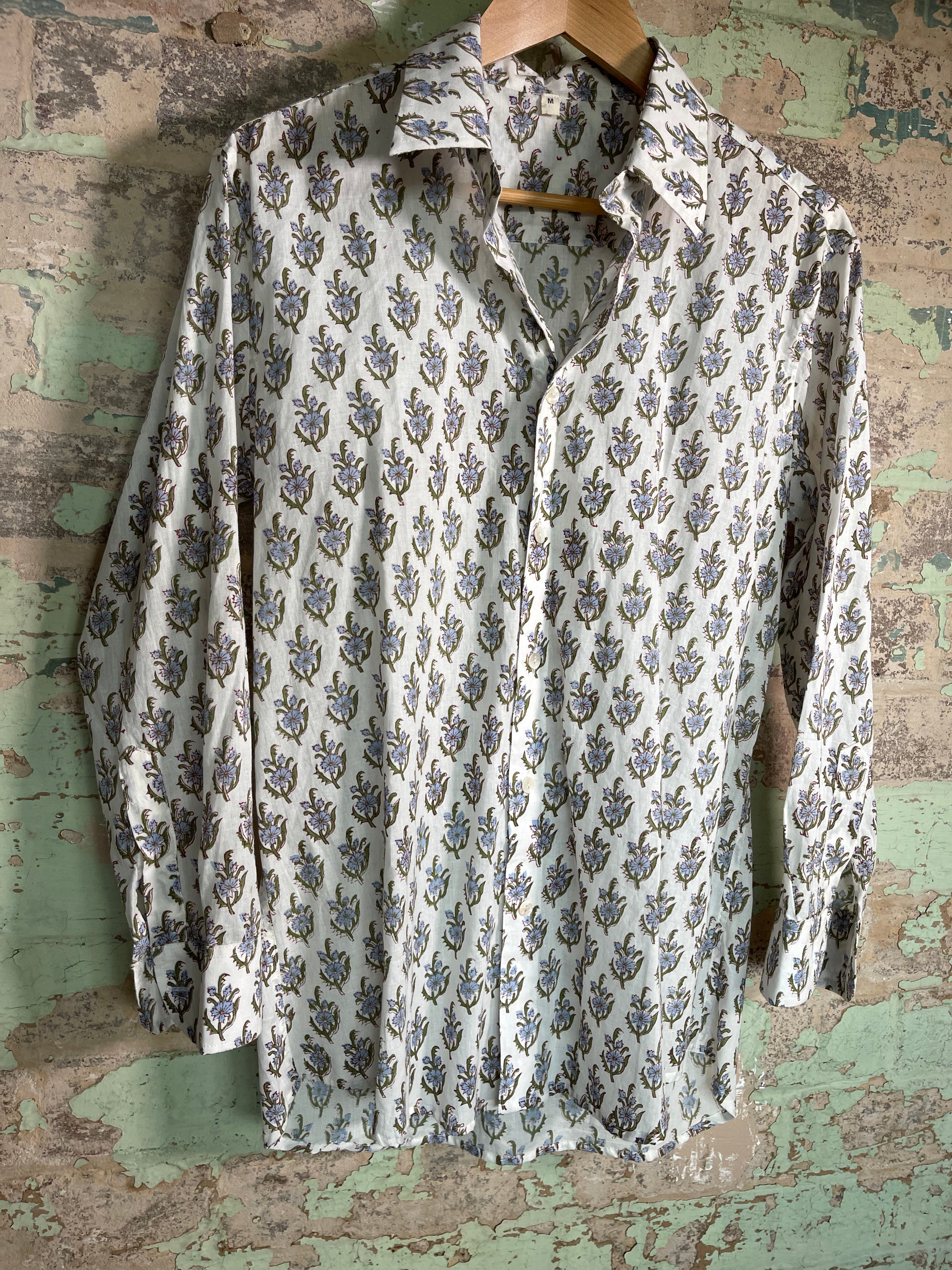 Handblock Printed Mens/Unisex Shirt - Wildflower