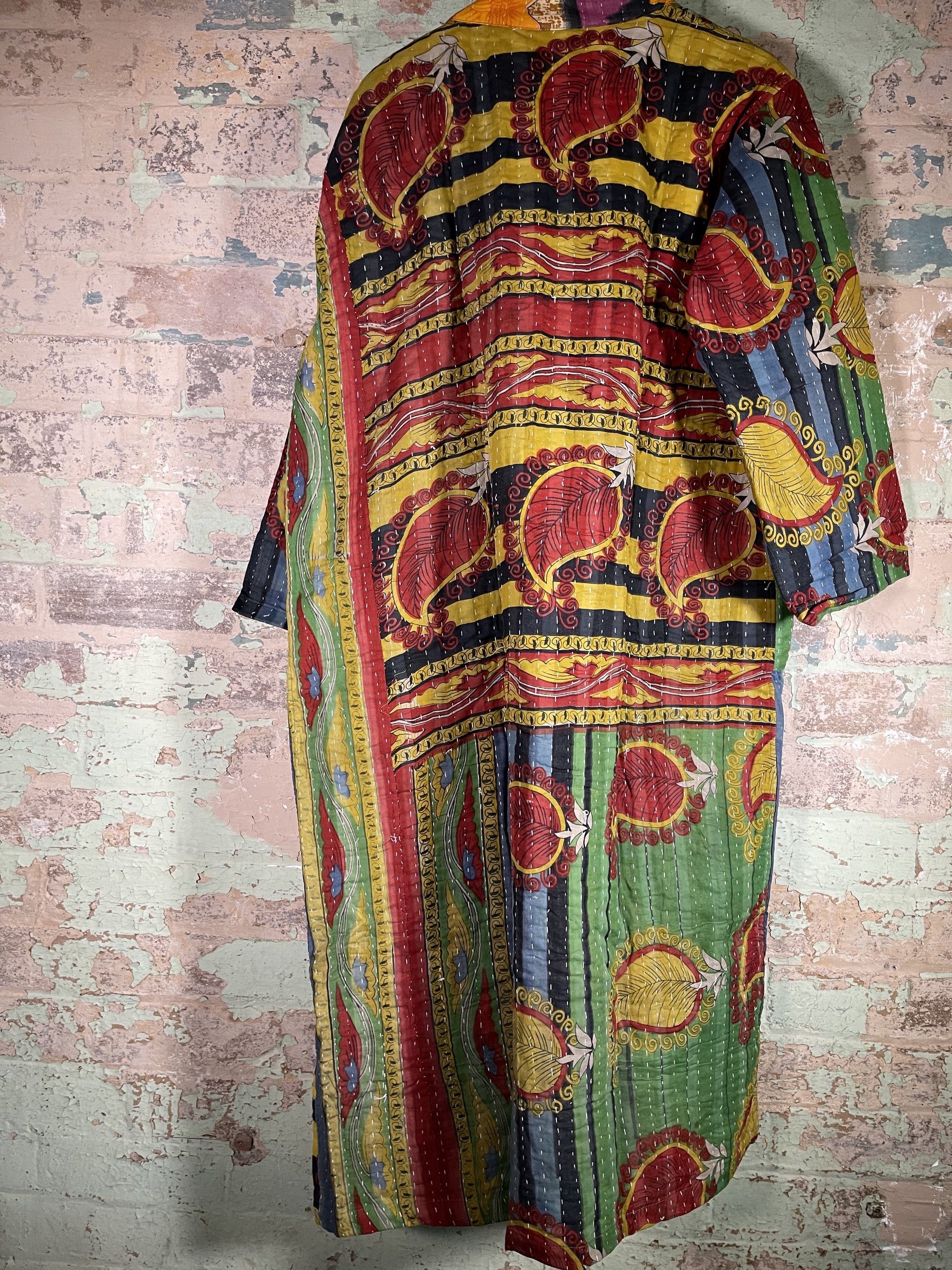 Giacca kimono reversibile in cotone Kantha, accappatoio unisex, eco