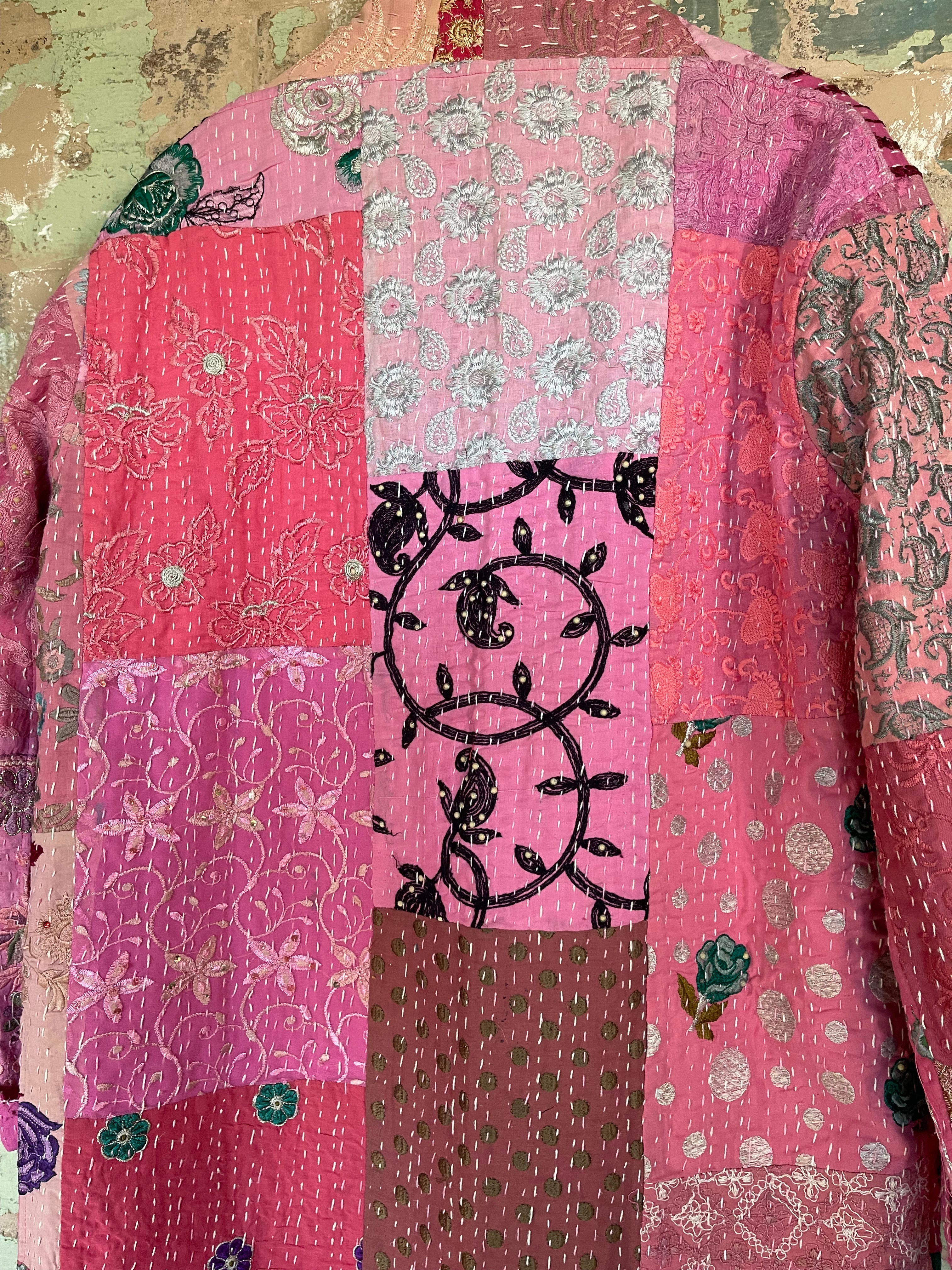 Embroidered Kantha Coat - PALE FUSCHIA
