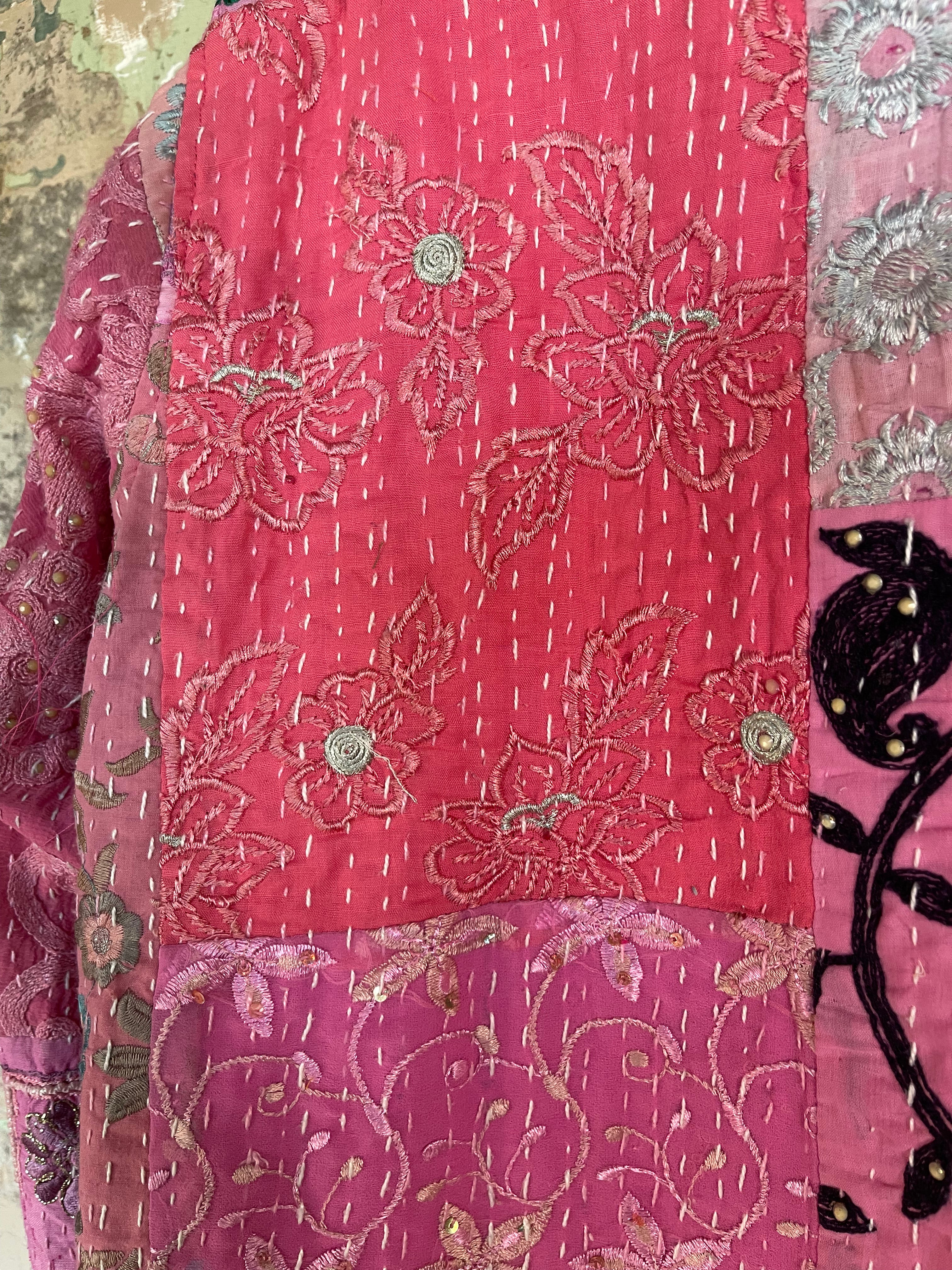 Embroidered Kantha Coat - PALE FUSCHIA
