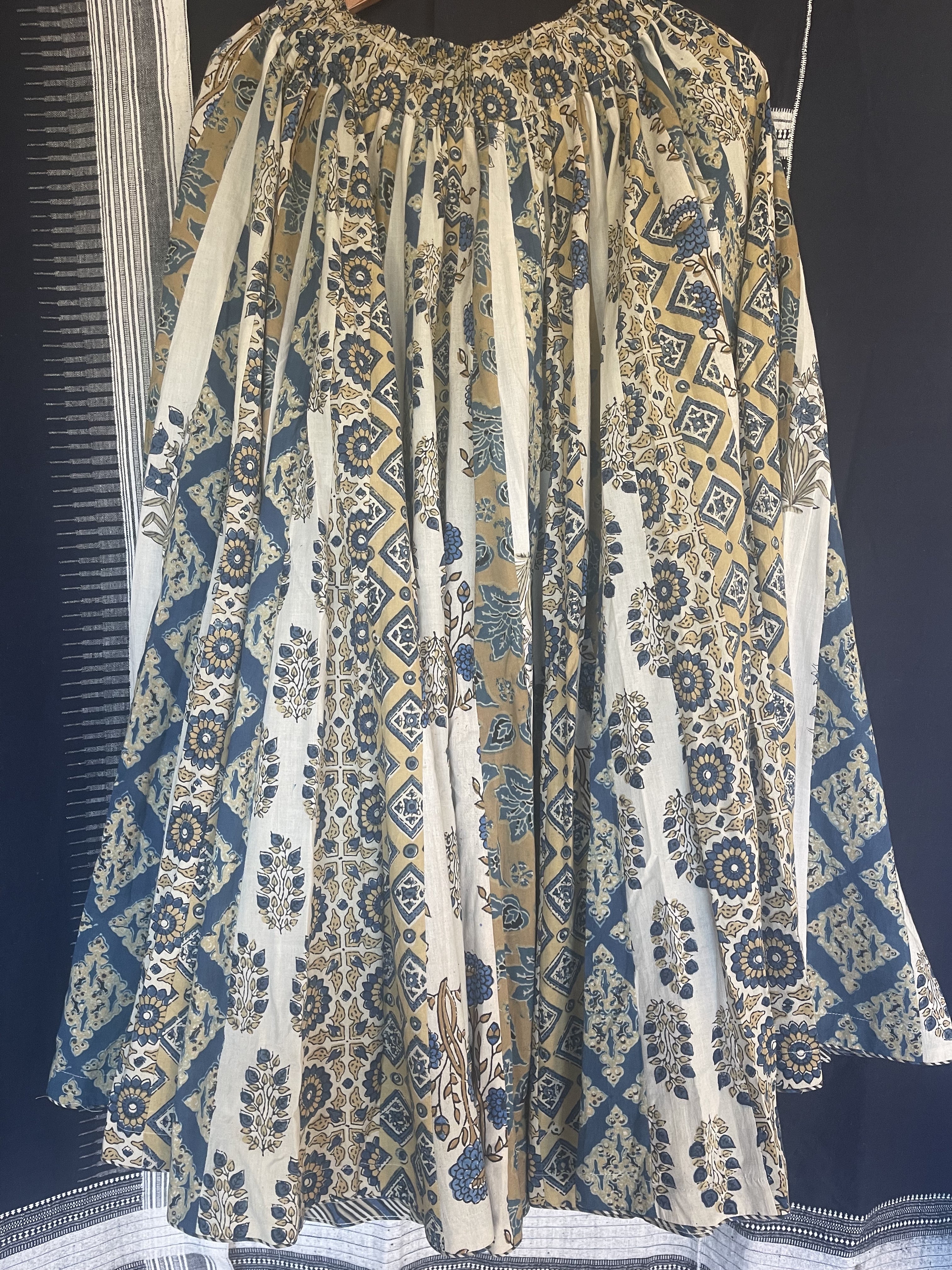 Handblock Printed Panelled Skirt- Ajrakh Stone