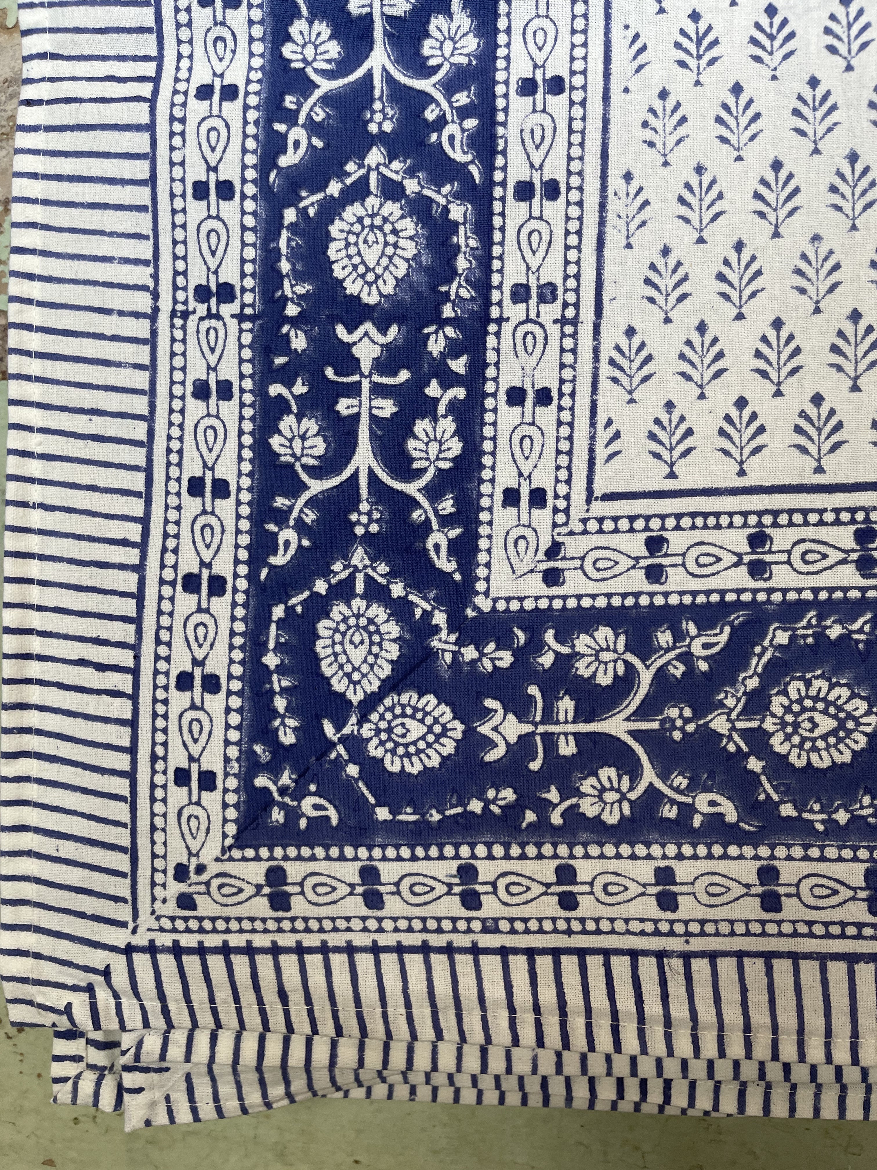 Handblock Printed Tablecloth Rectangular Long - Summer Blue