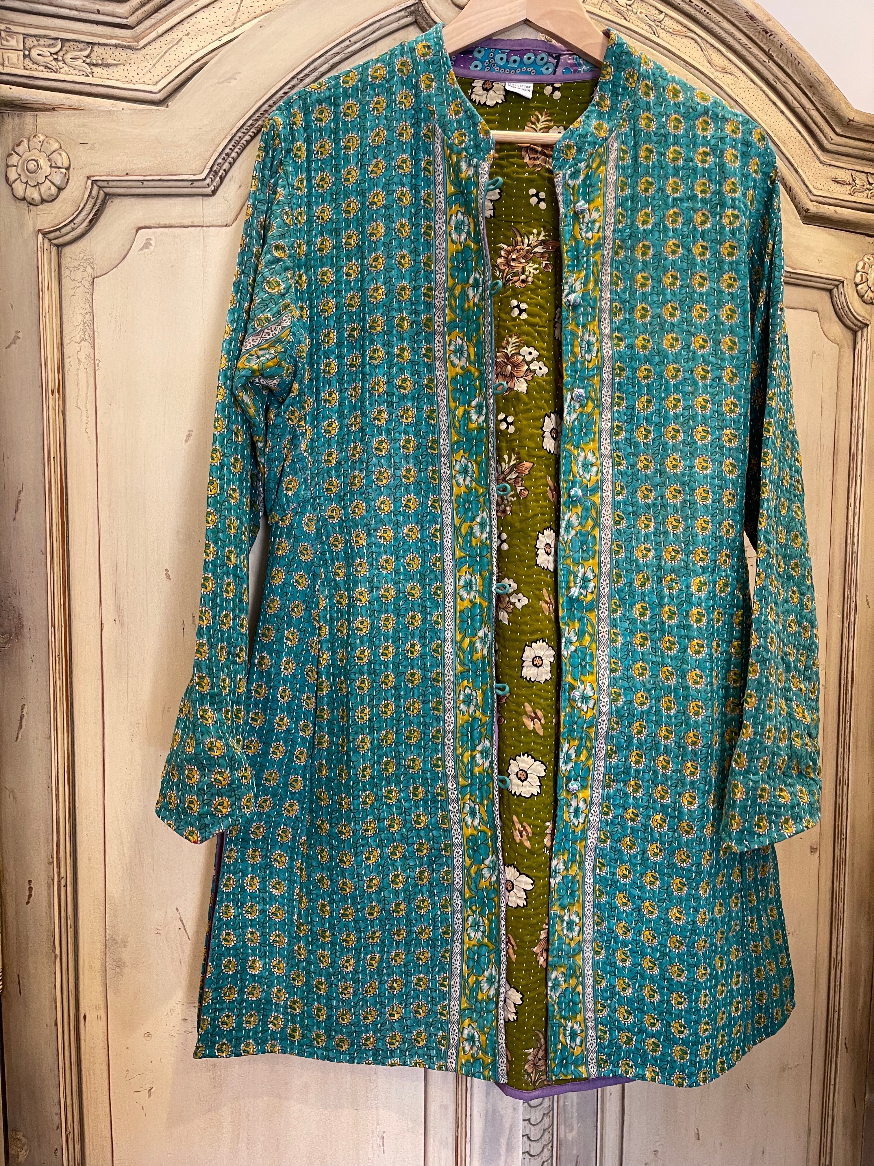 Vintage Kantha Jacket - Emerald Floral
