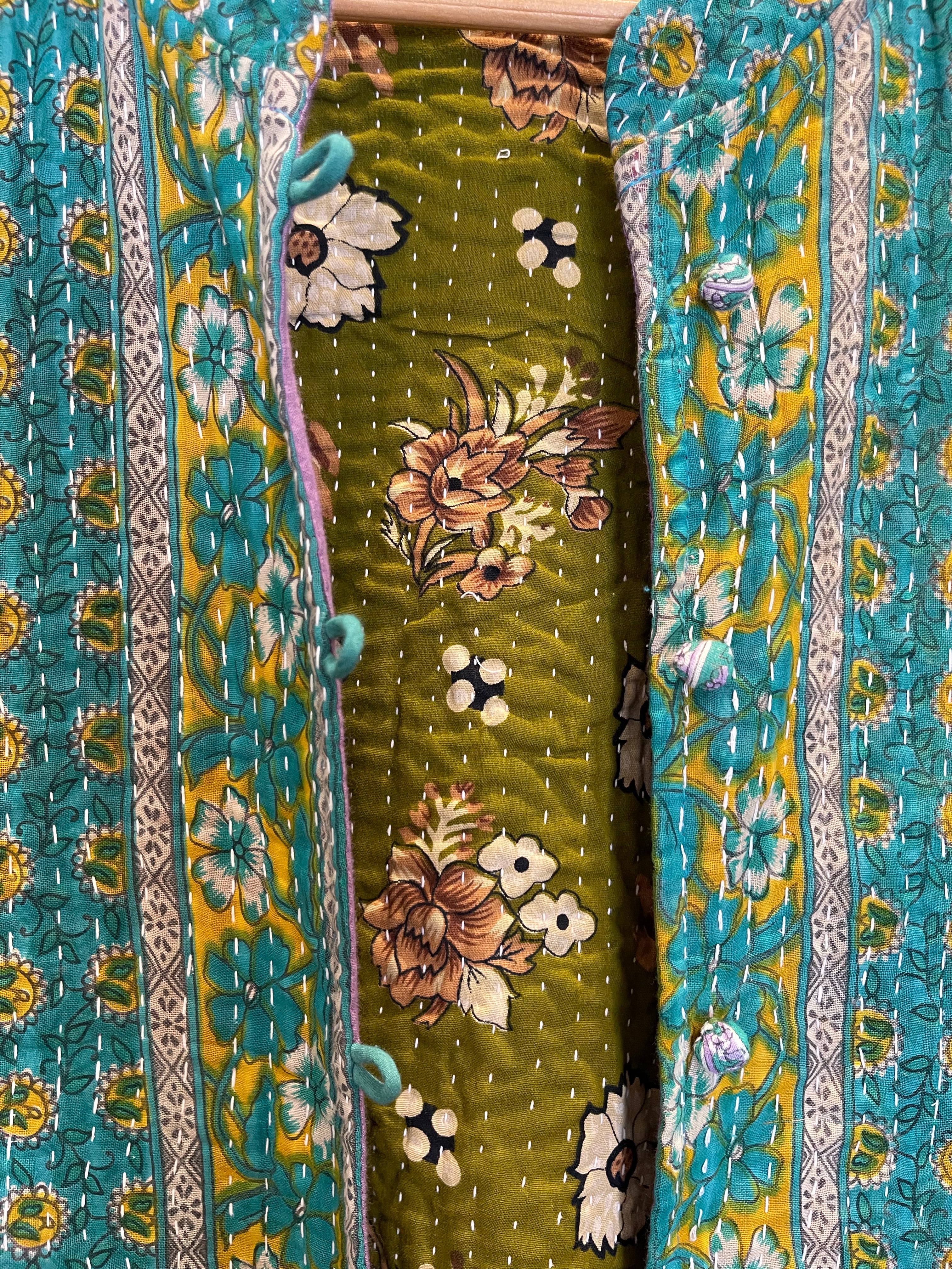 Vintage Kantha Jacket - Emerald Floral