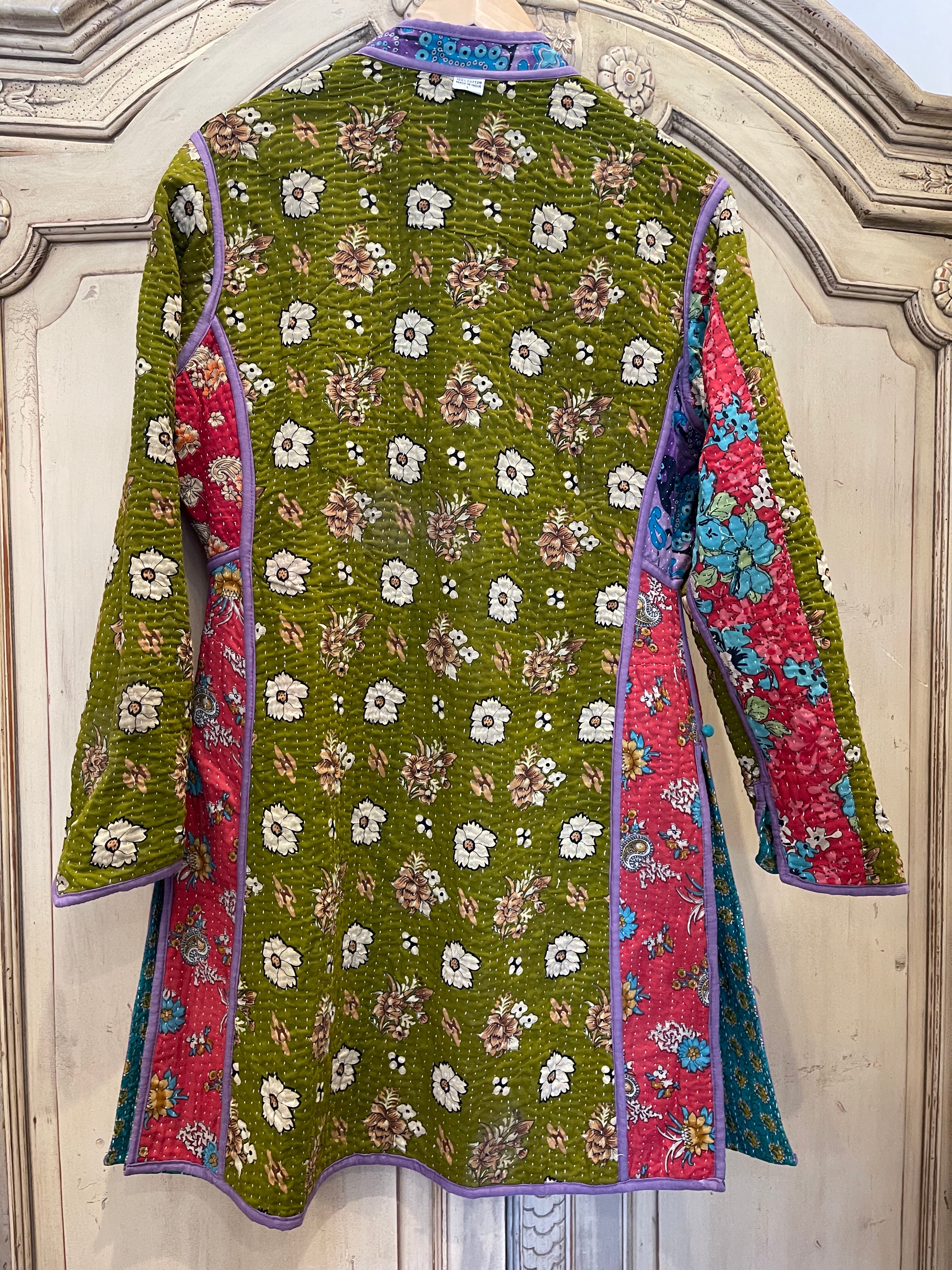 Vintage Kantha Jacket - Emerald Floral