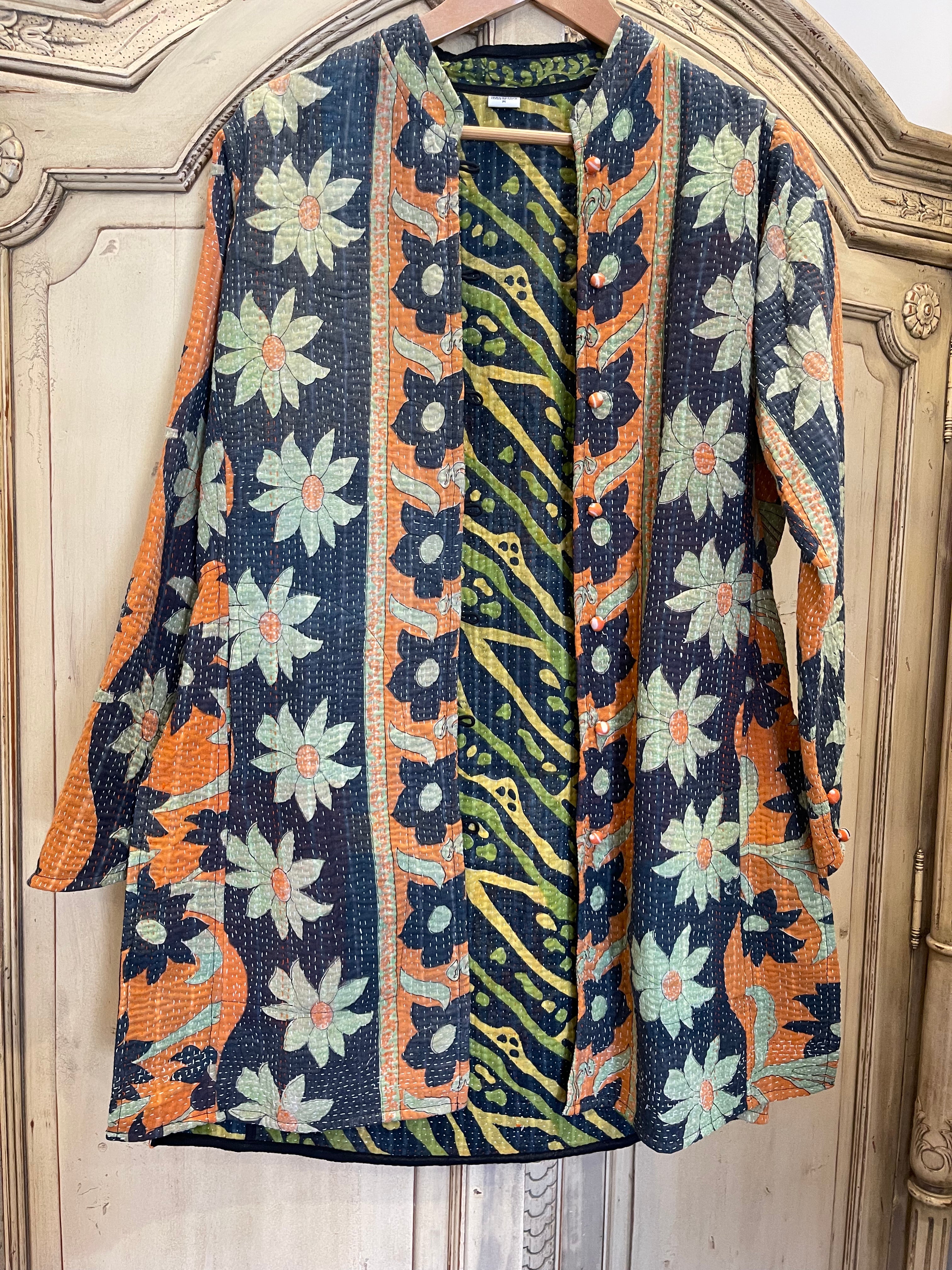 Vintage Kantha Jacket - Retro Sunflower