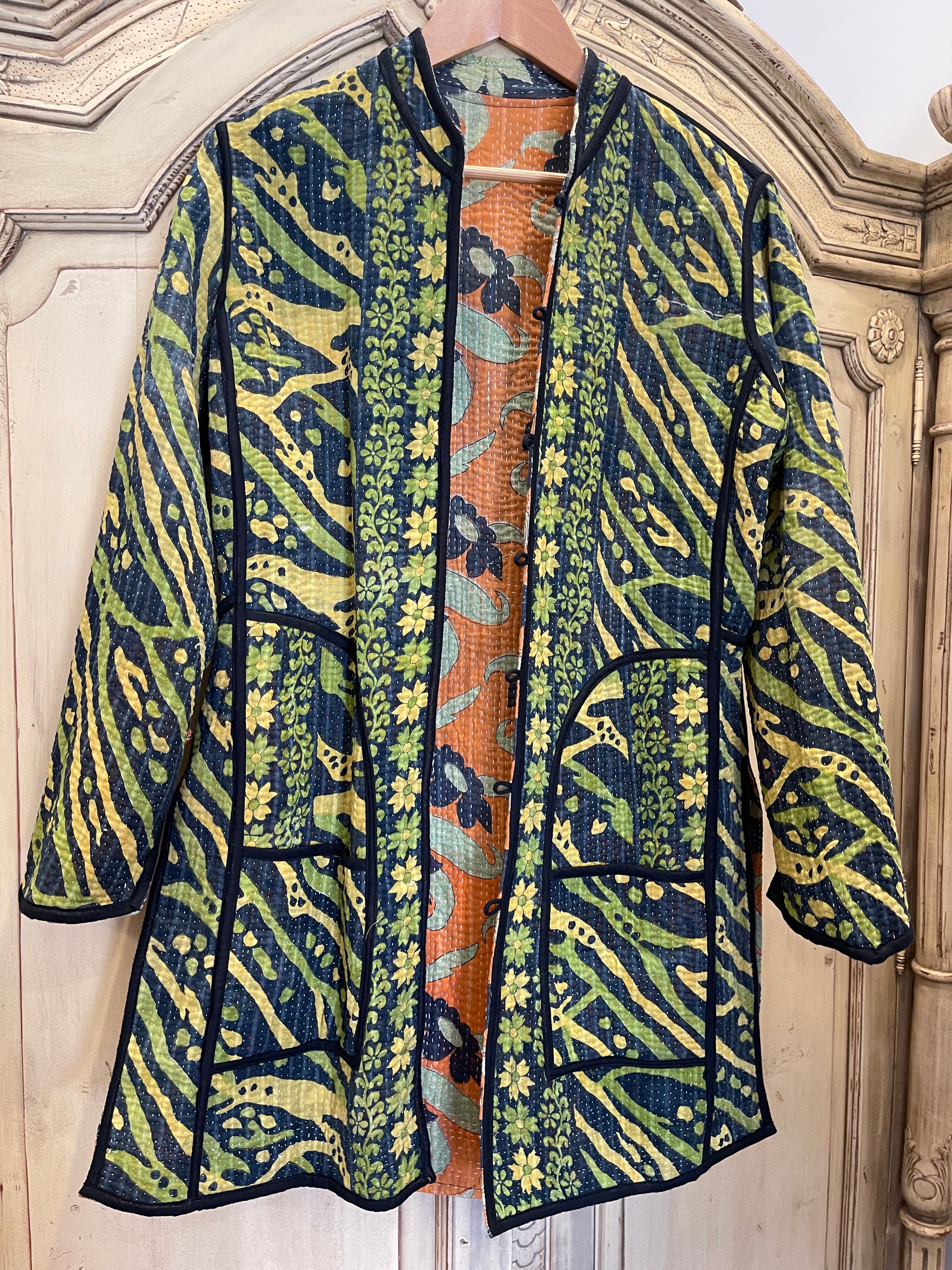Vintage Kantha Jacket - Retro Sunflower