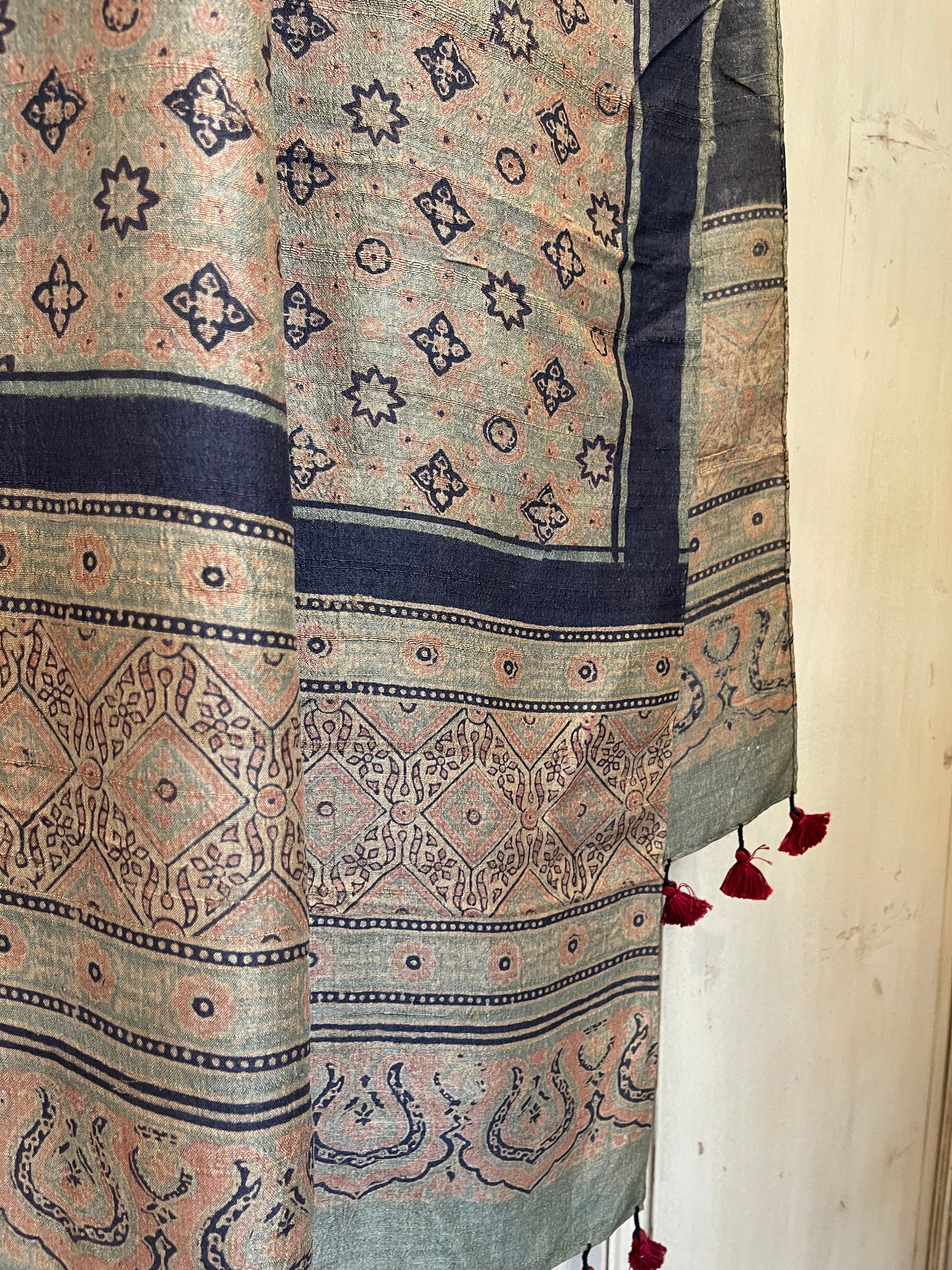 Ajrakh Tussar Silk Scar - Dusk Stars