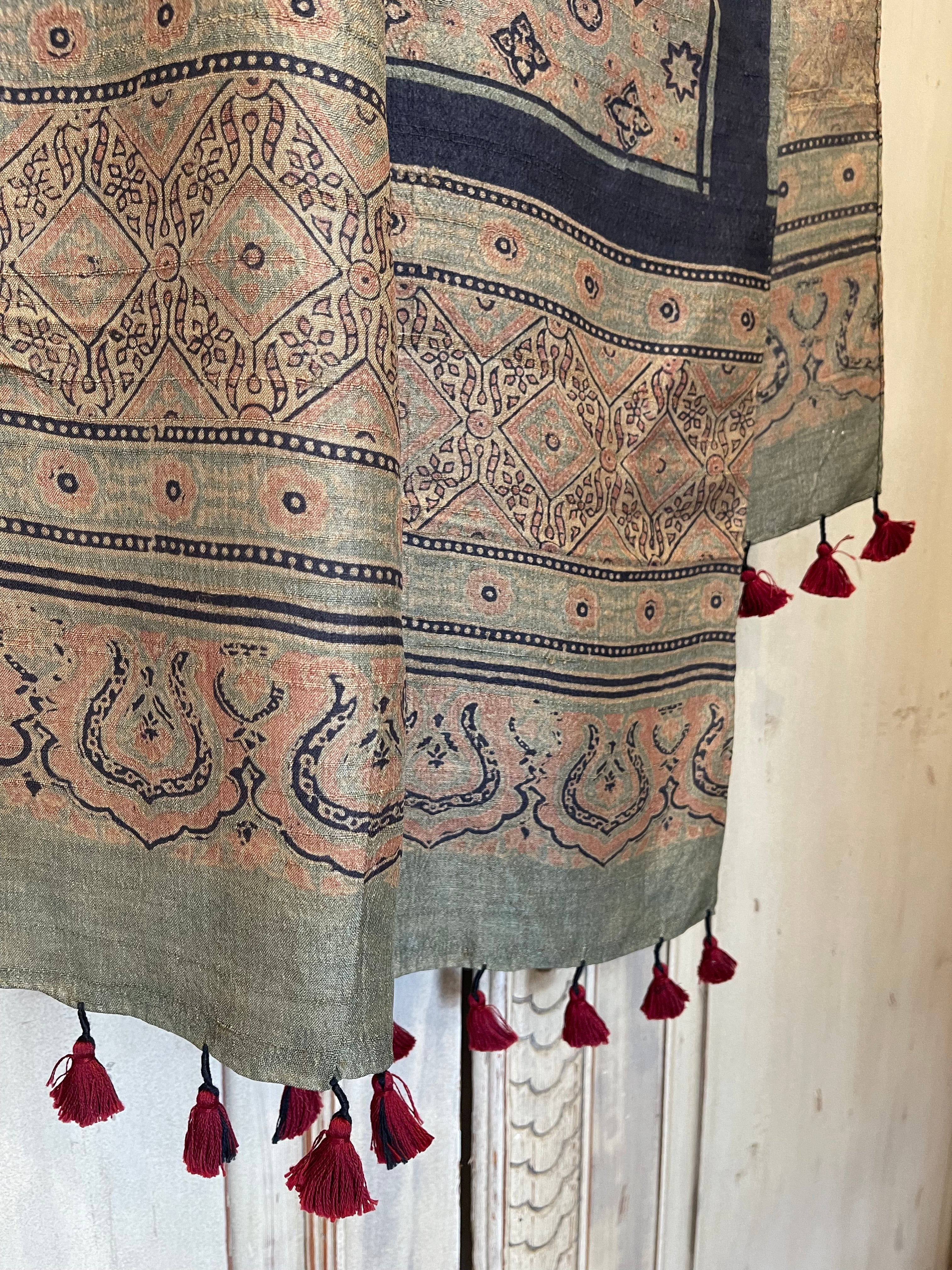 Ajrakh Tussar Silk Scar - Dusk Stars