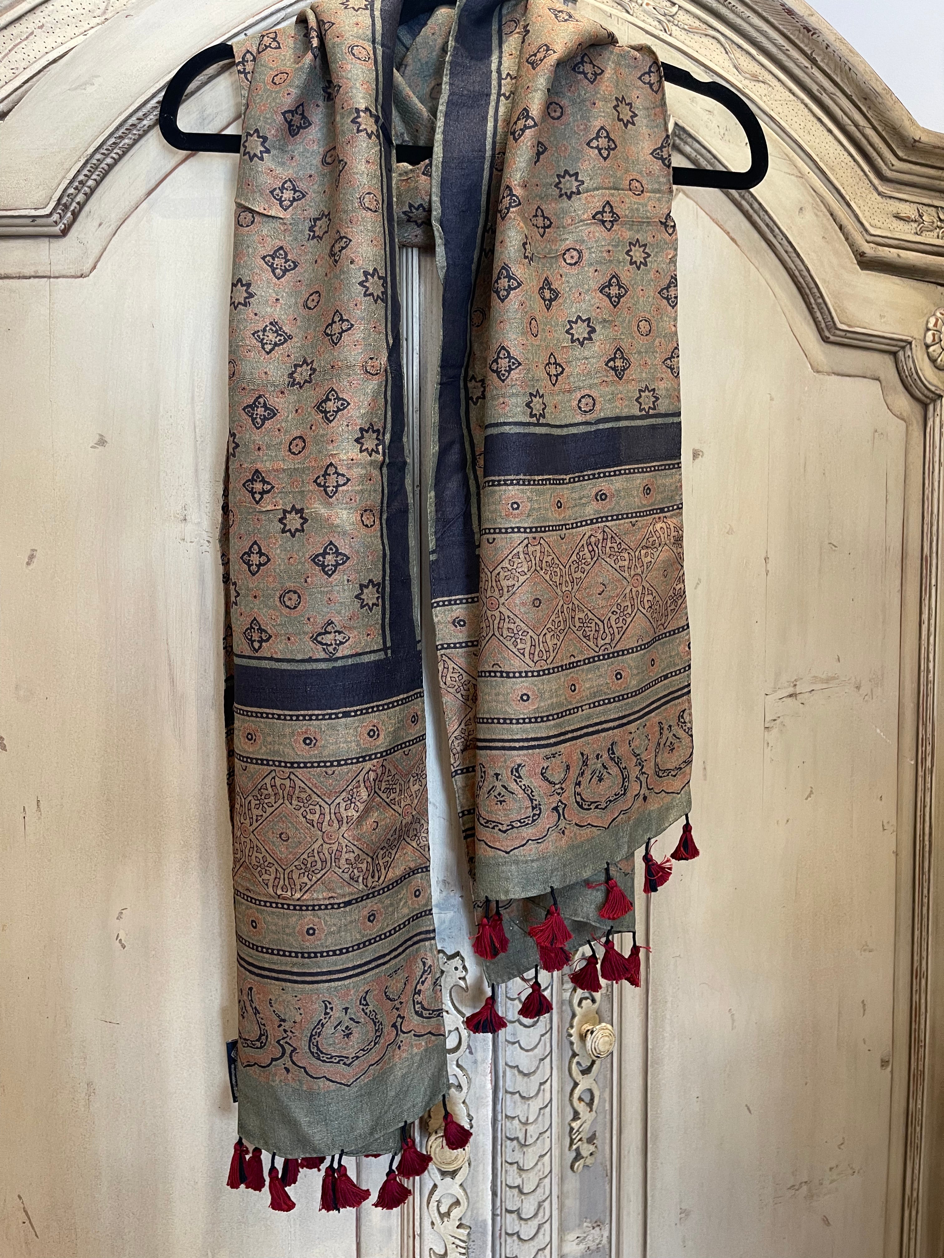 Ajrakh Tussar Silk Scar - Dusk Stars