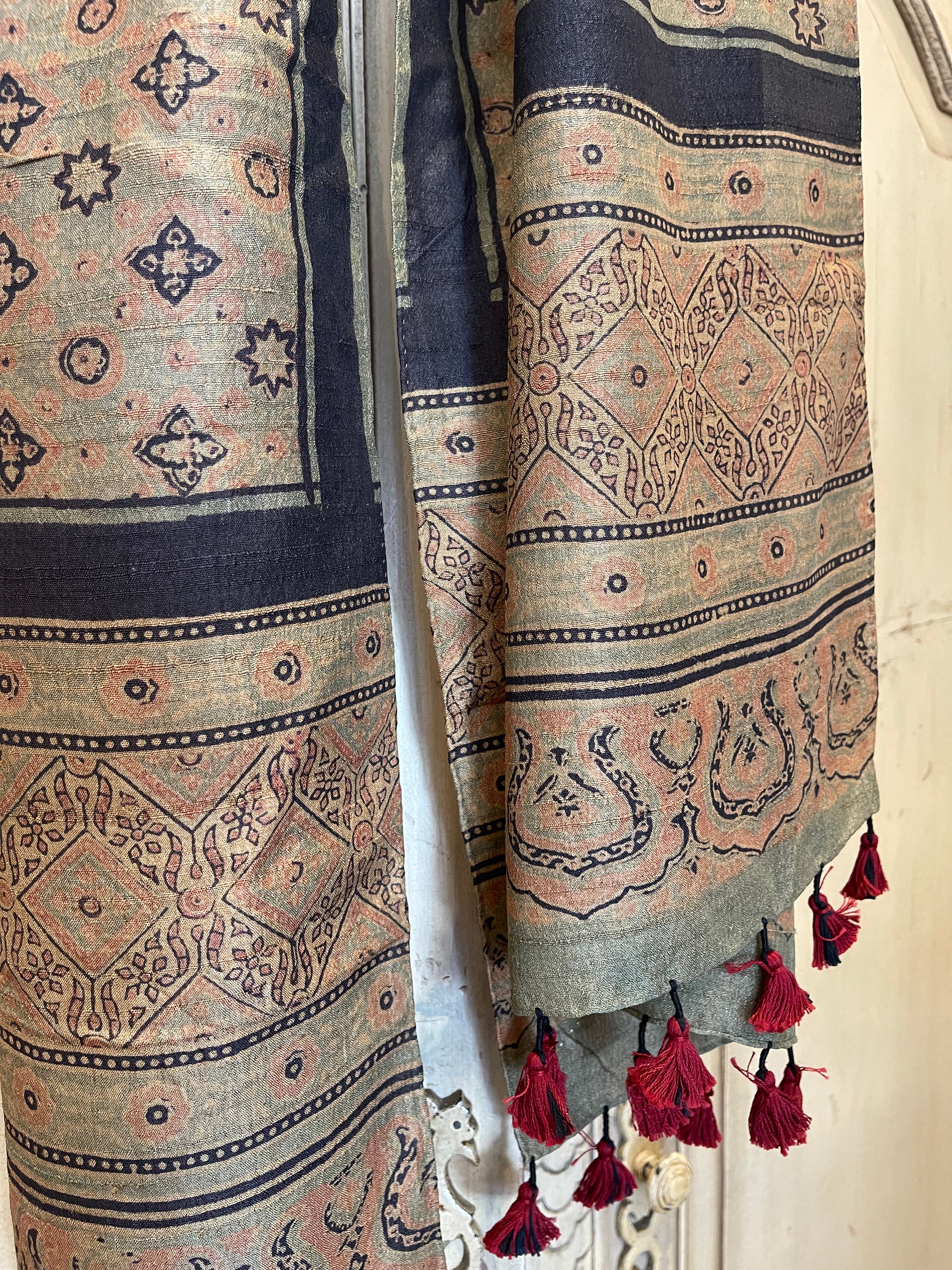 Ajrakh Tussar Silk Scar - Dusk Stars