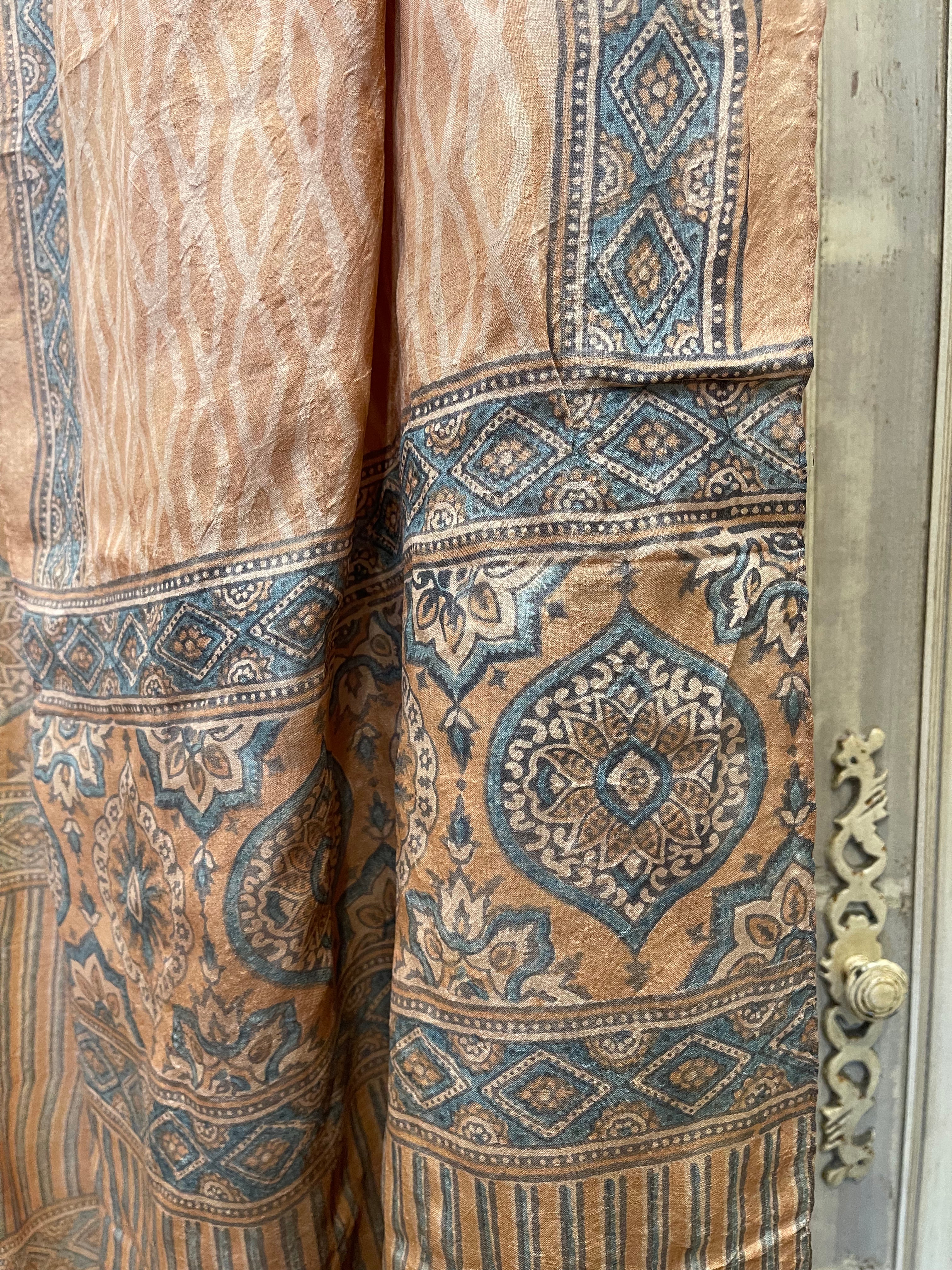 This Ajrakh scarf is blockprinted on handwoven wild tusar silk cloth using natural dyes, Desert Sands