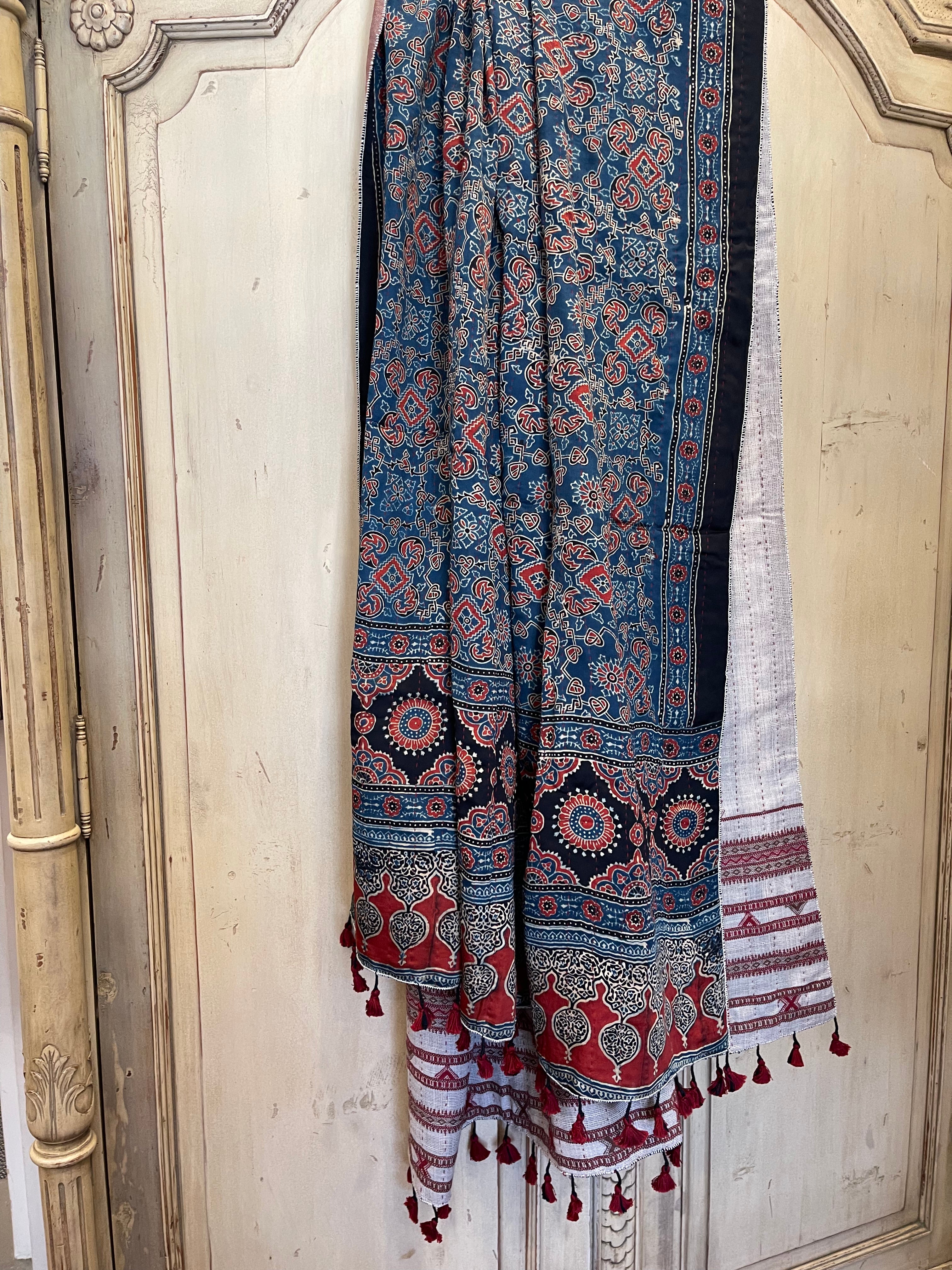 Ajrakh handloomed double sided quilted wool and silk wrap