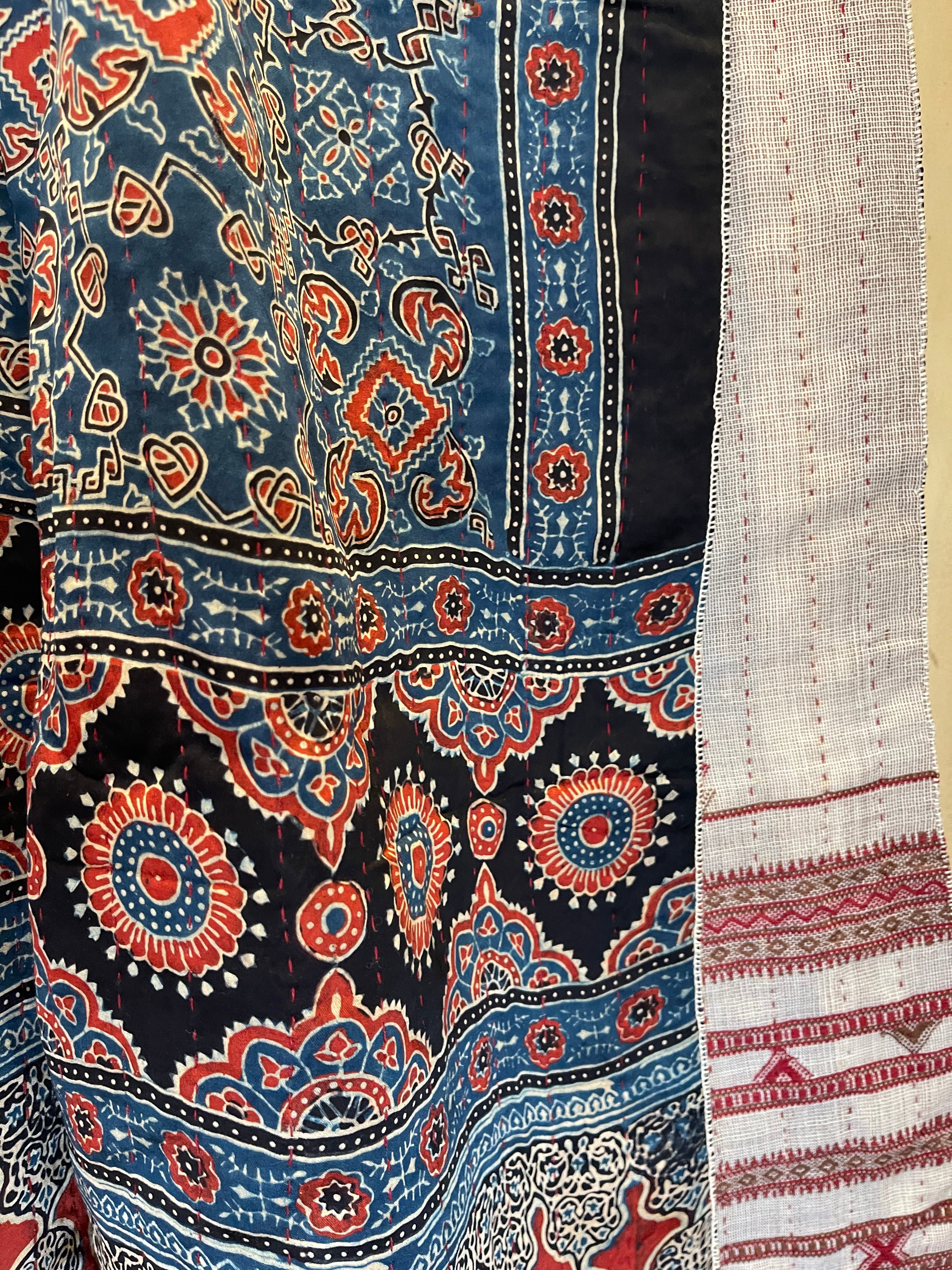 Ajrakh handloomed double sided quilted wool and silk wrap