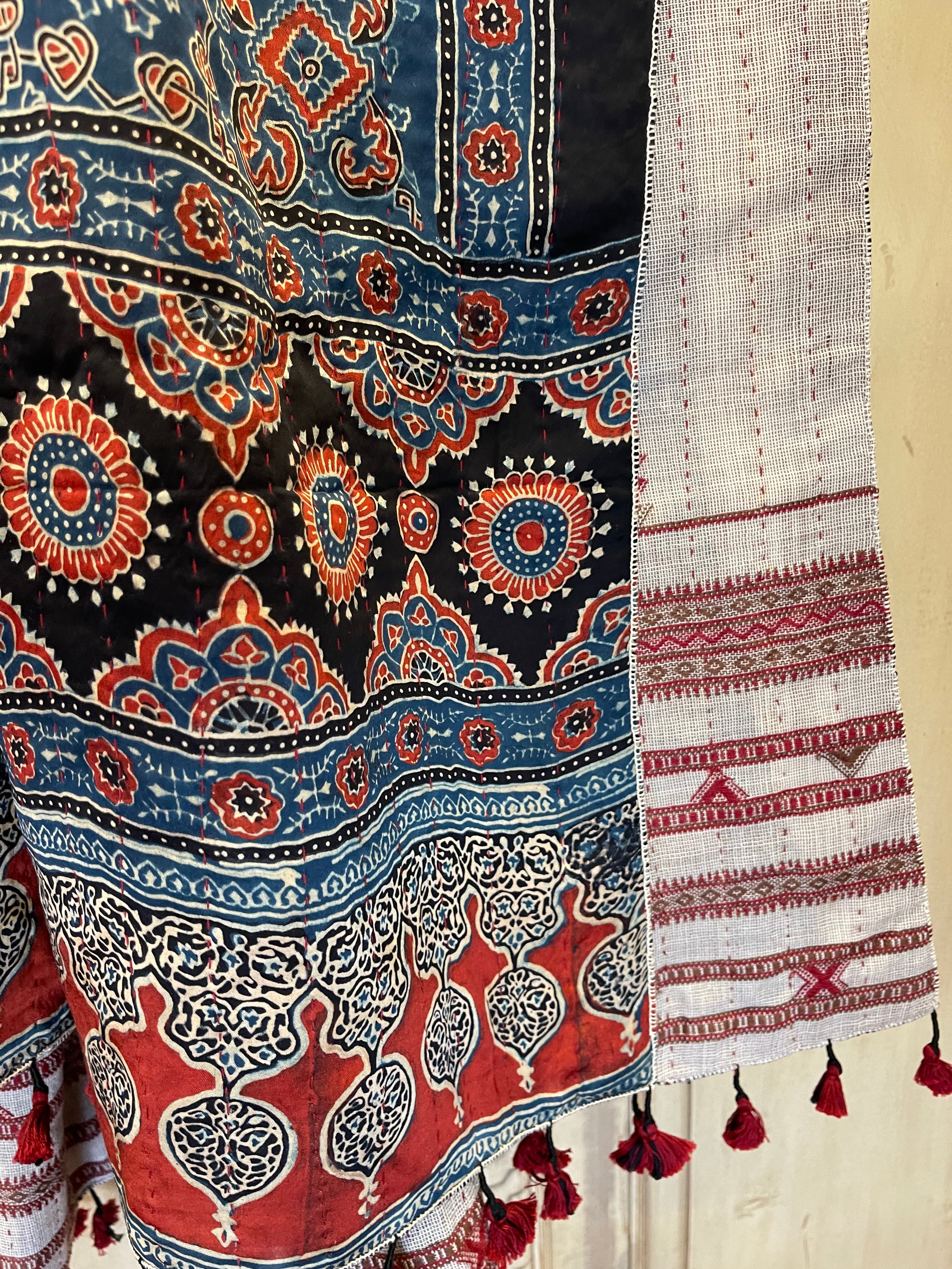 Ajrakh handloomed double sided quilted wool and silk wrap
