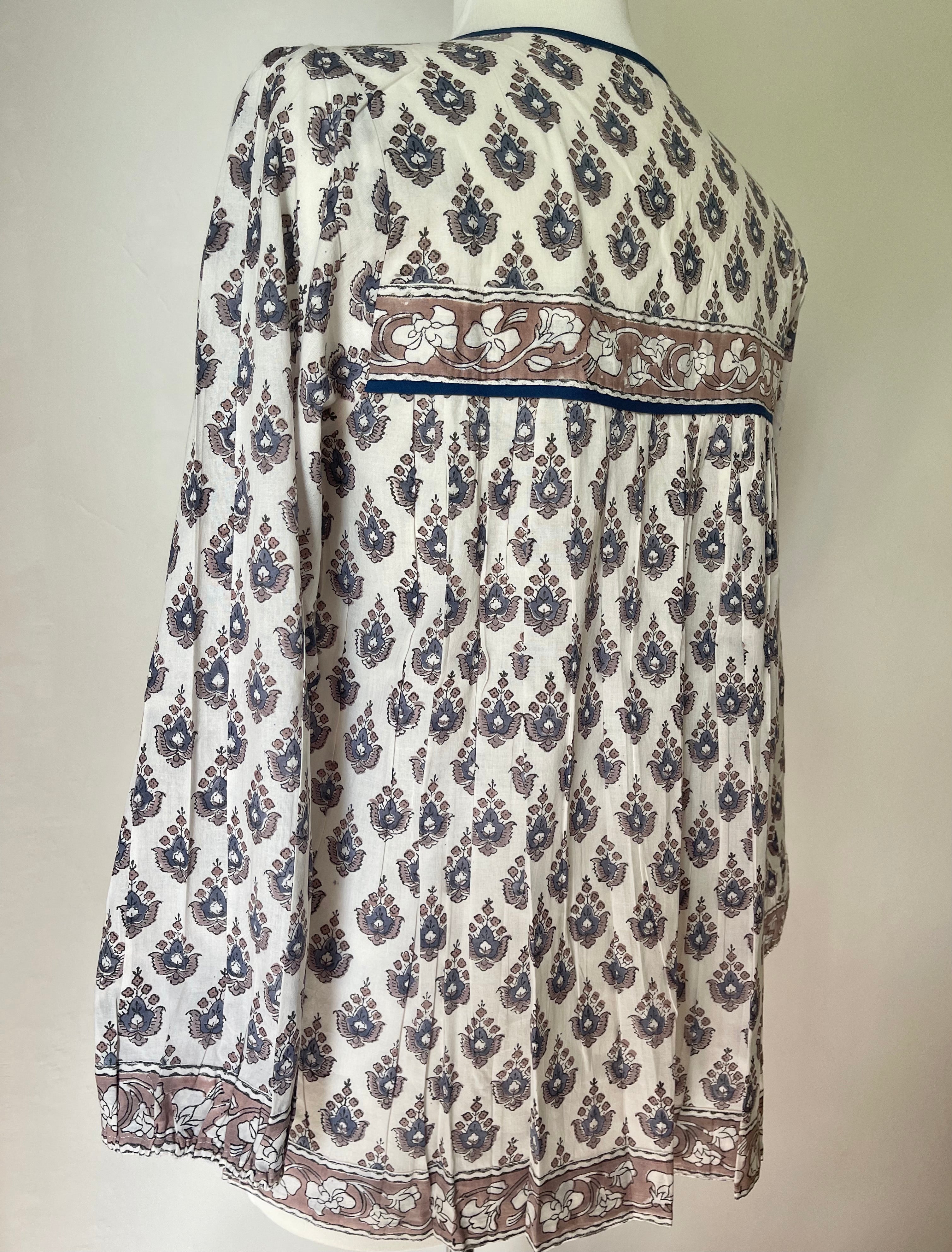 V Neck Blouse - Muted Blue Floral