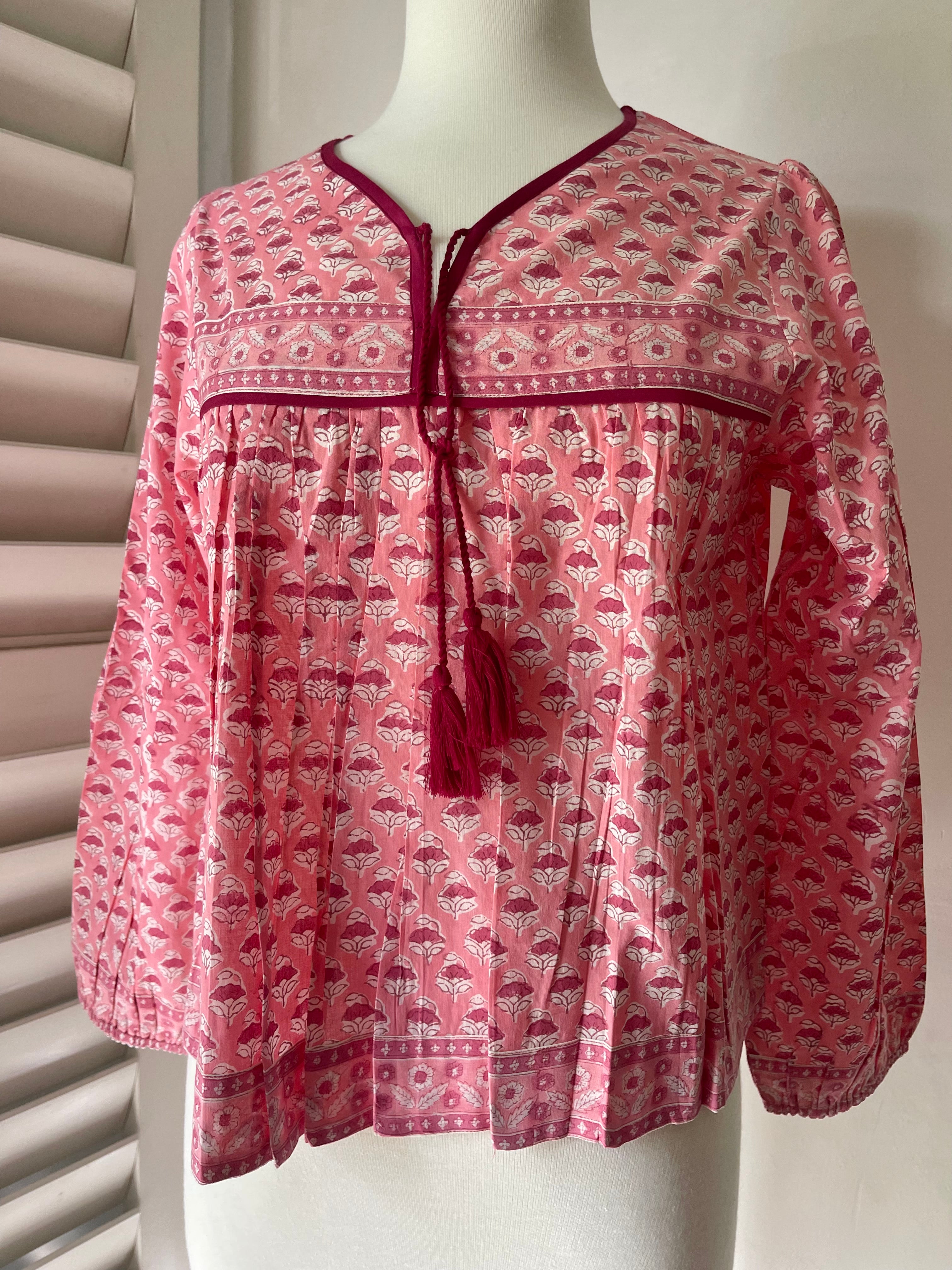 V Neck Blouse -Strawberry