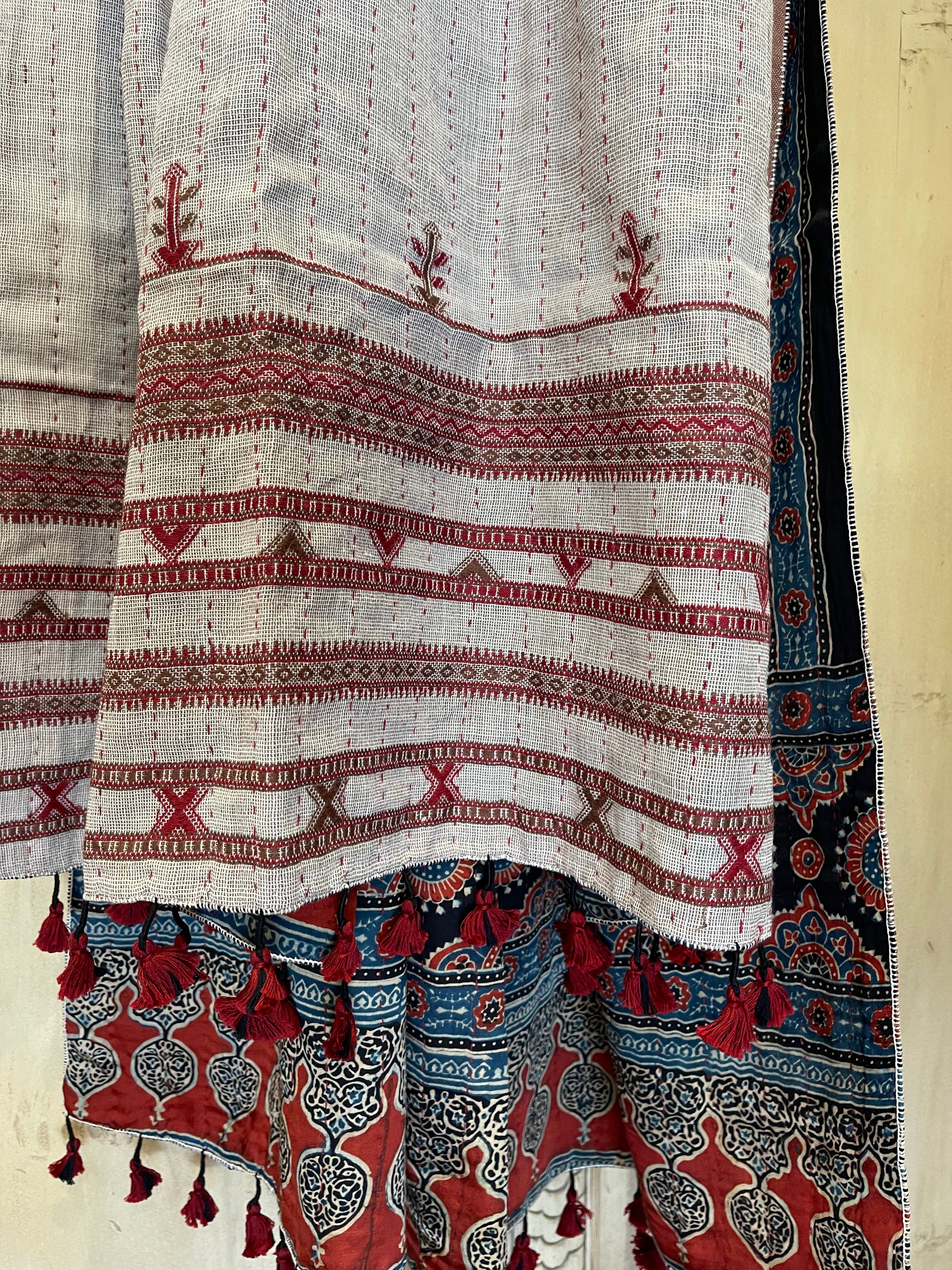 Ajrakh handloomed double sided quilted wool and silk wrap