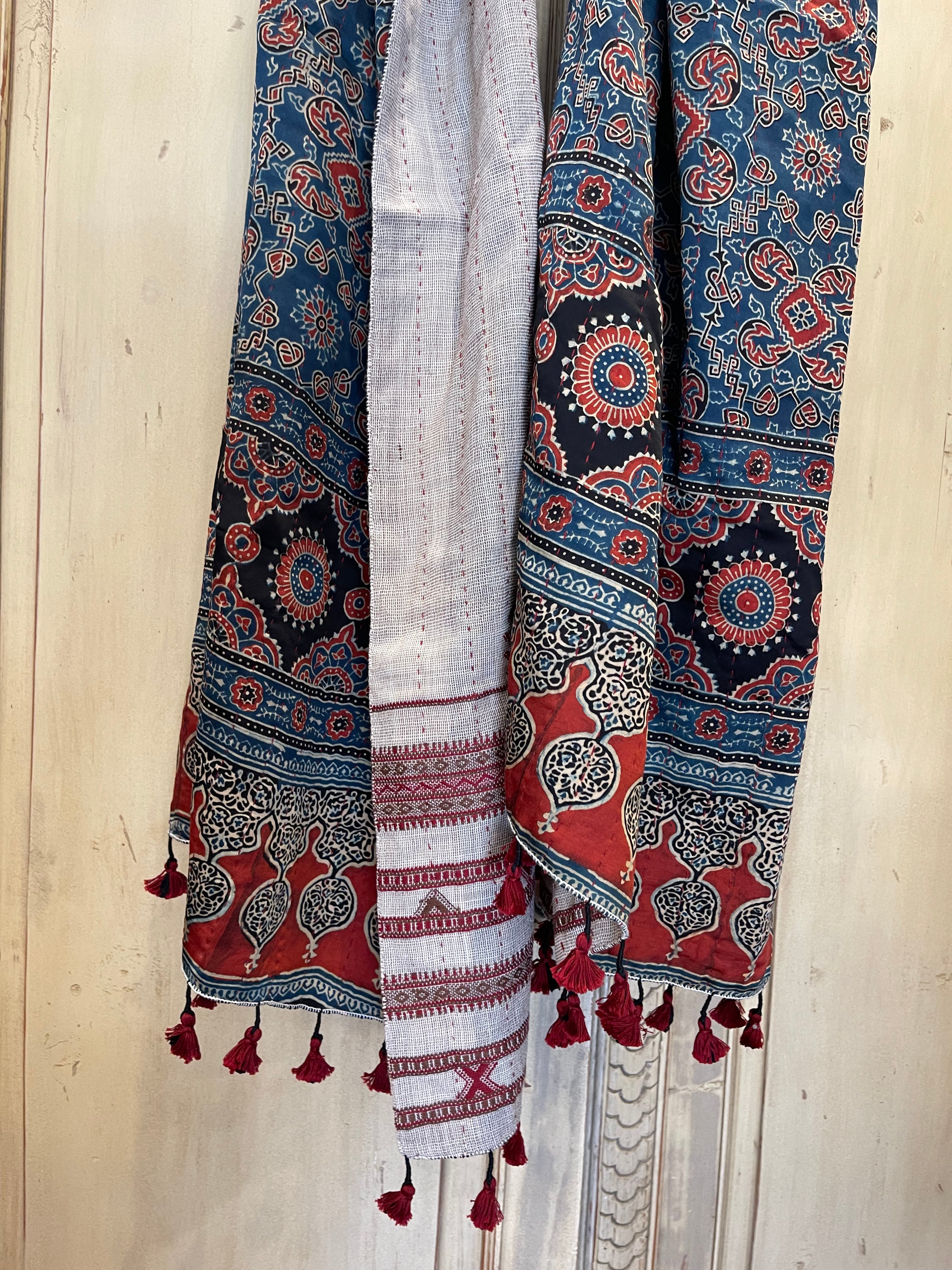 Ajrakh handloomed double sided quilted wool and silk wrap