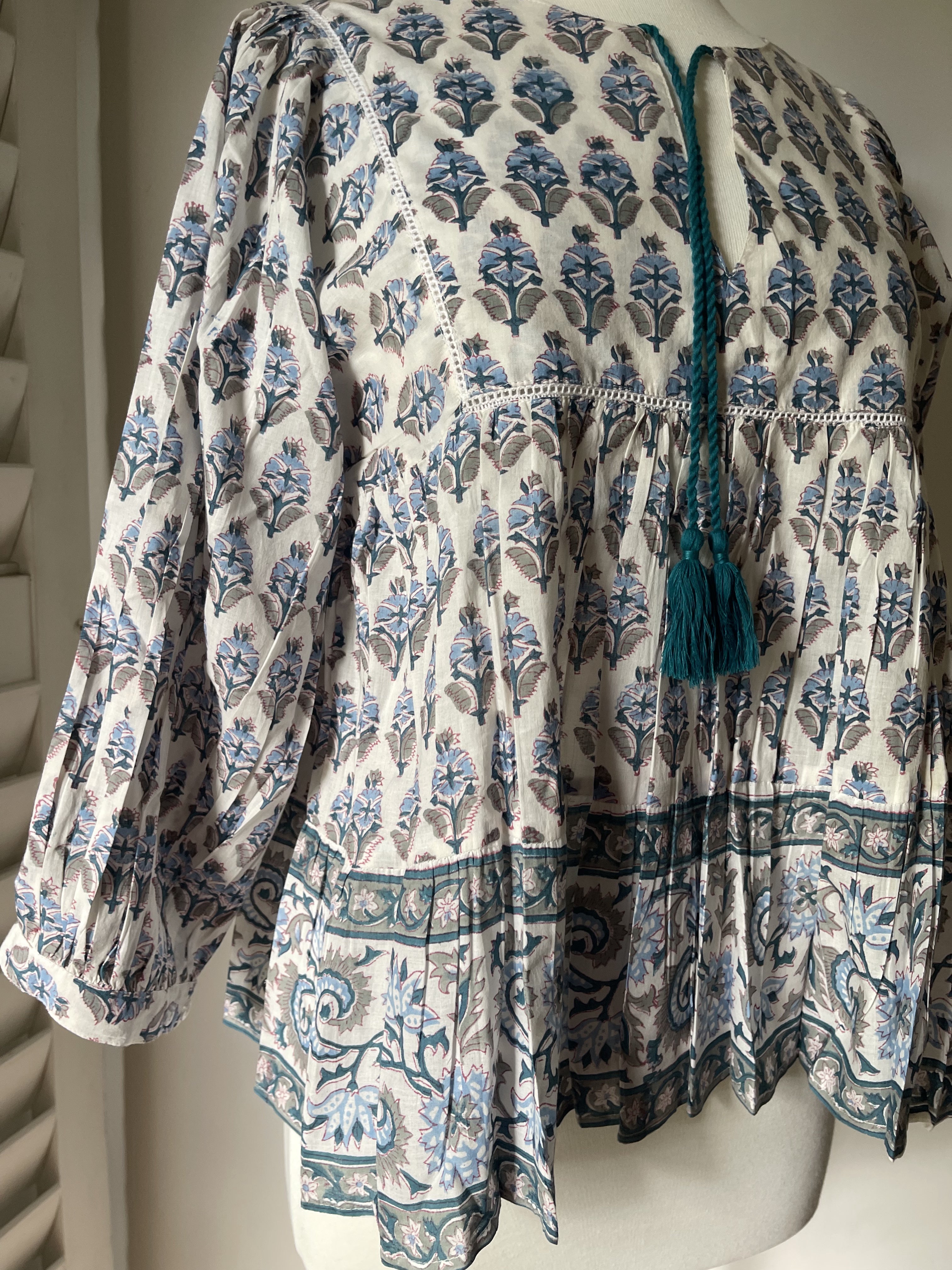 Blockprinted Square Bodice Blouse - Teal