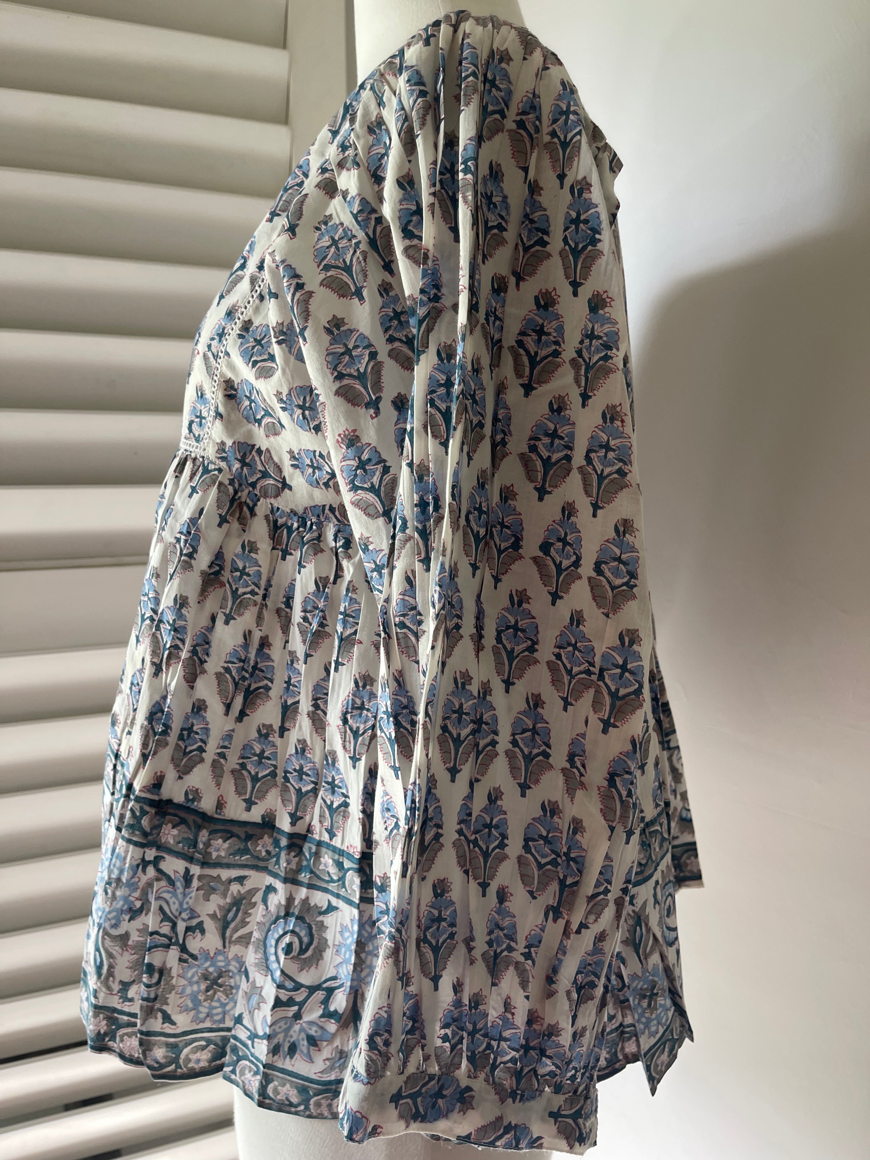 Blockprinted Square Bodice Blouse - Teal