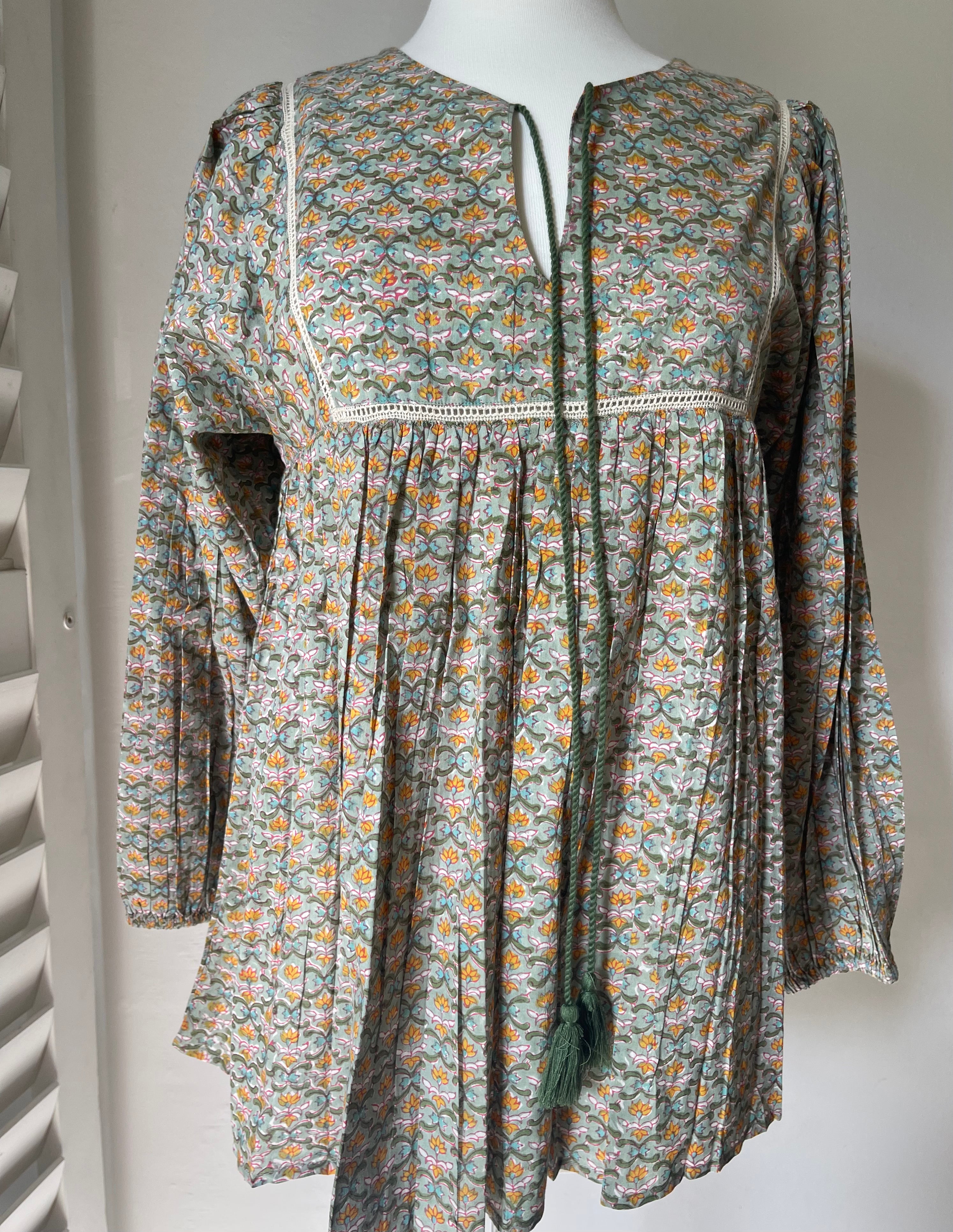 Blockprinted Square Bodice Blouse - Meadow