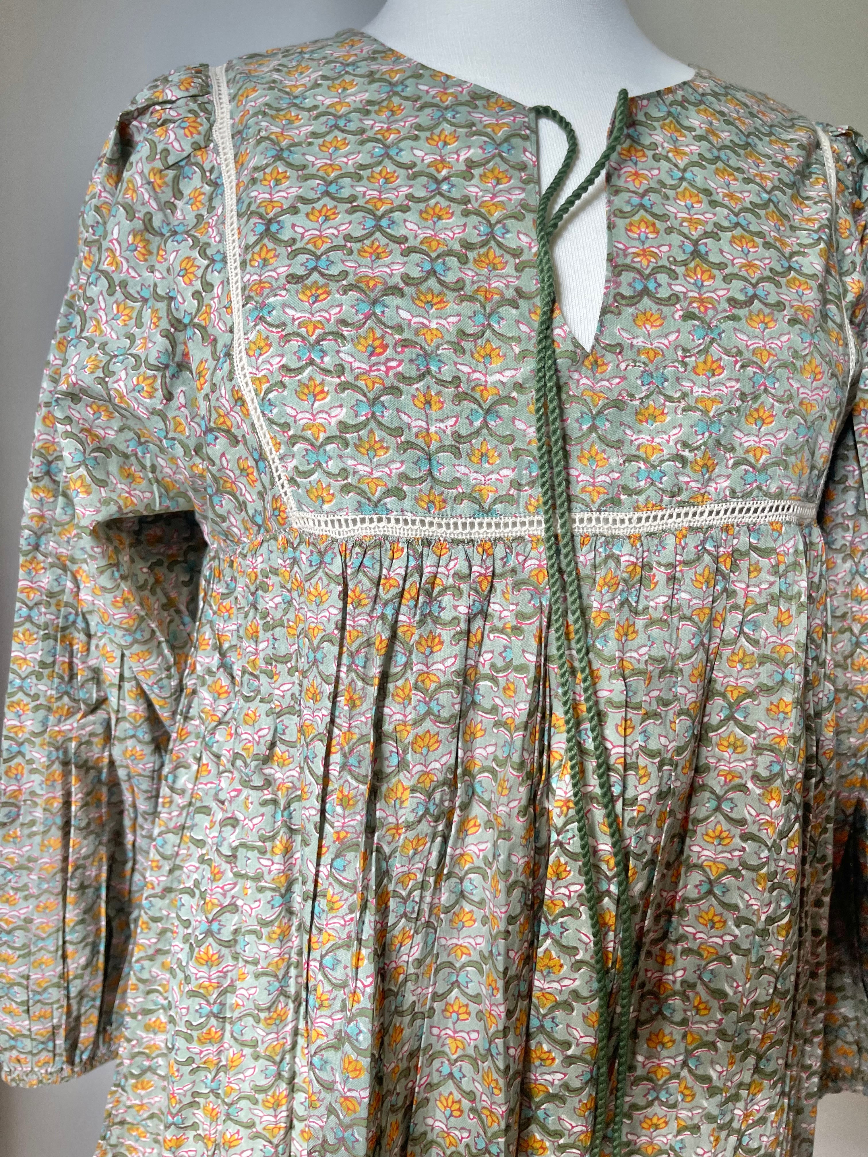 Blockprinted Square Bodice Blouse - Meadow