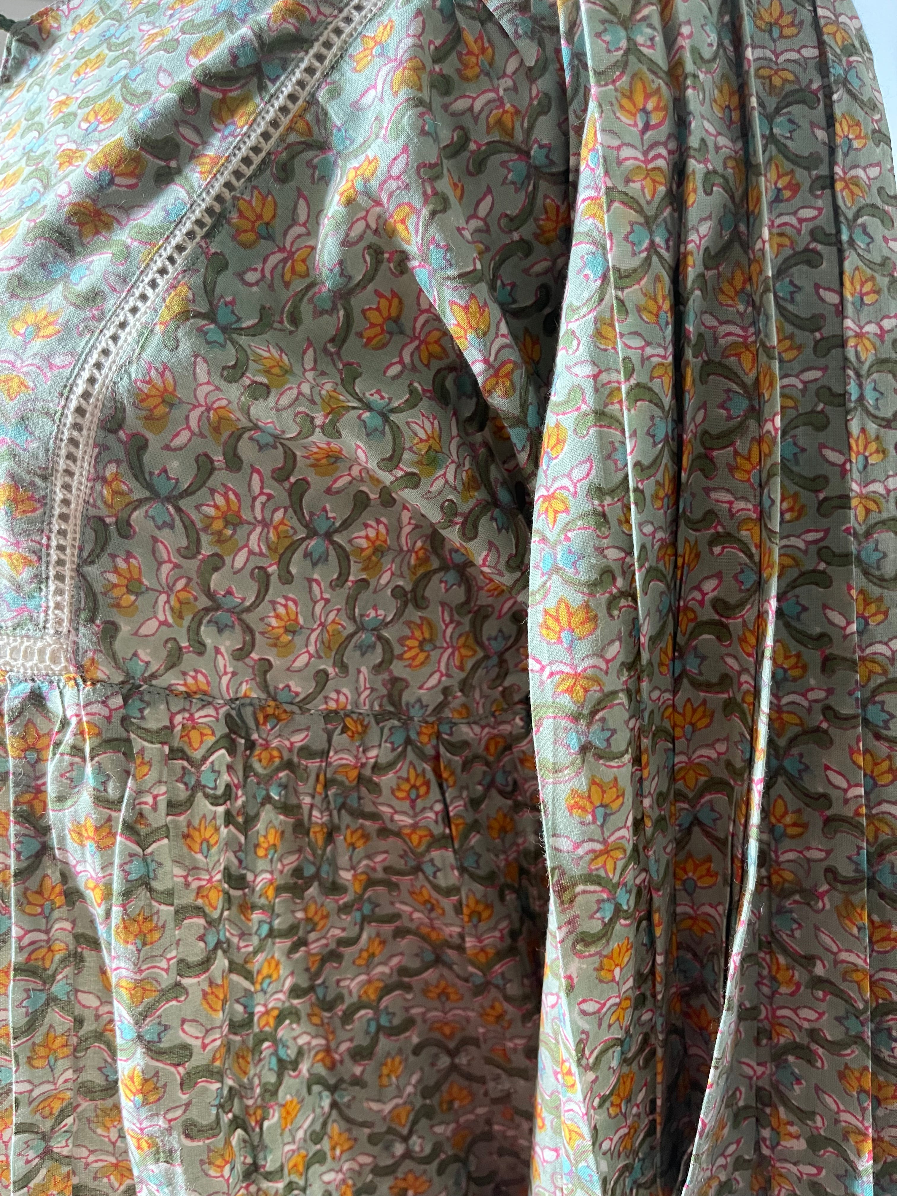 Blockprinted Square Bodice Blouse - Meadow