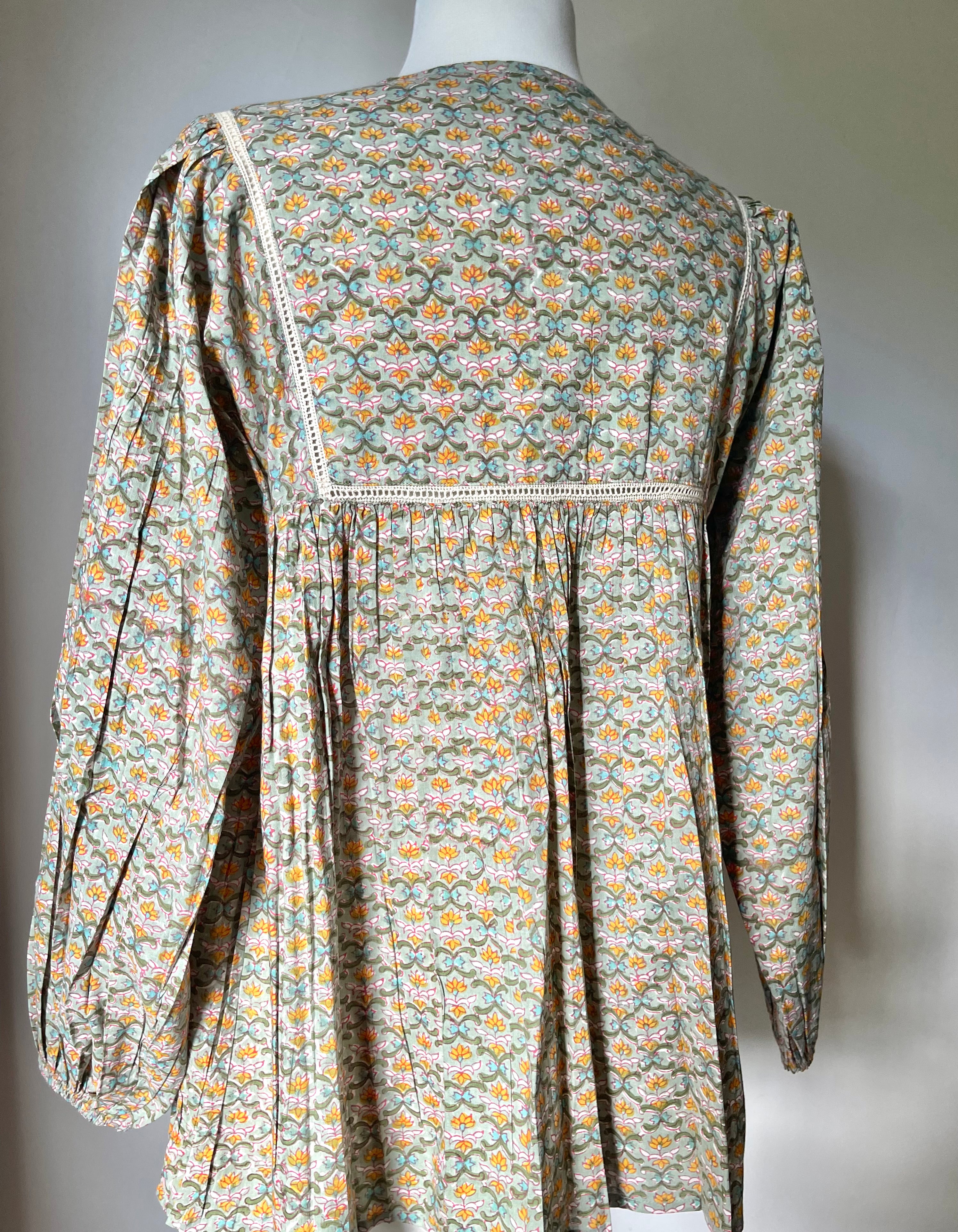Blockprinted Square Bodice Blouse - Meadow