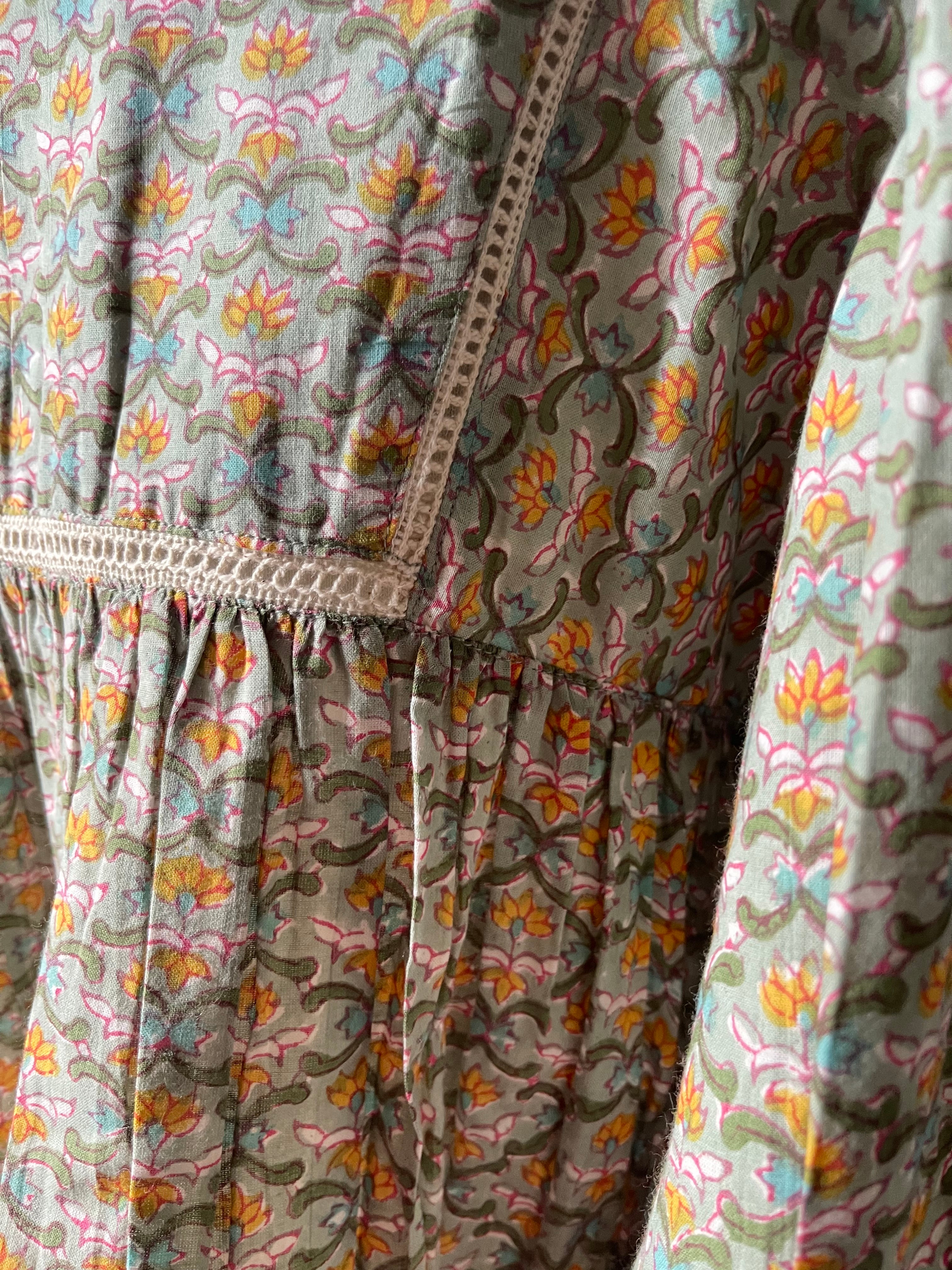 Blockprinted Square Bodice Blouse - Meadow