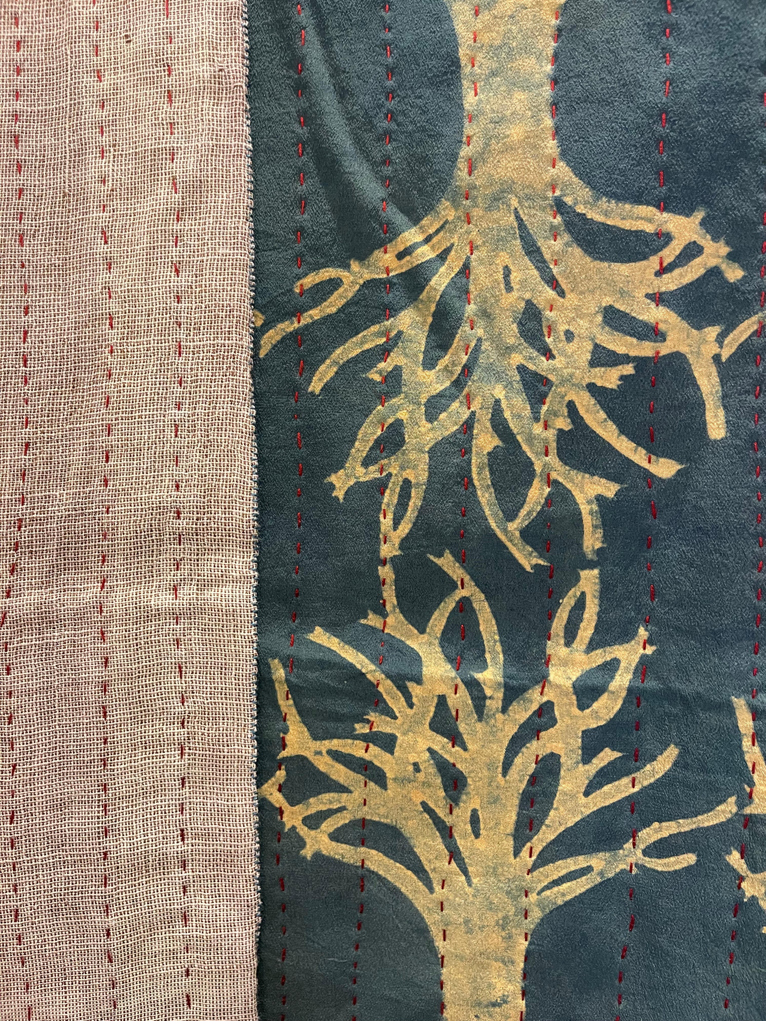 Ajrakh handloomed double sided quilted wool and silk wrap