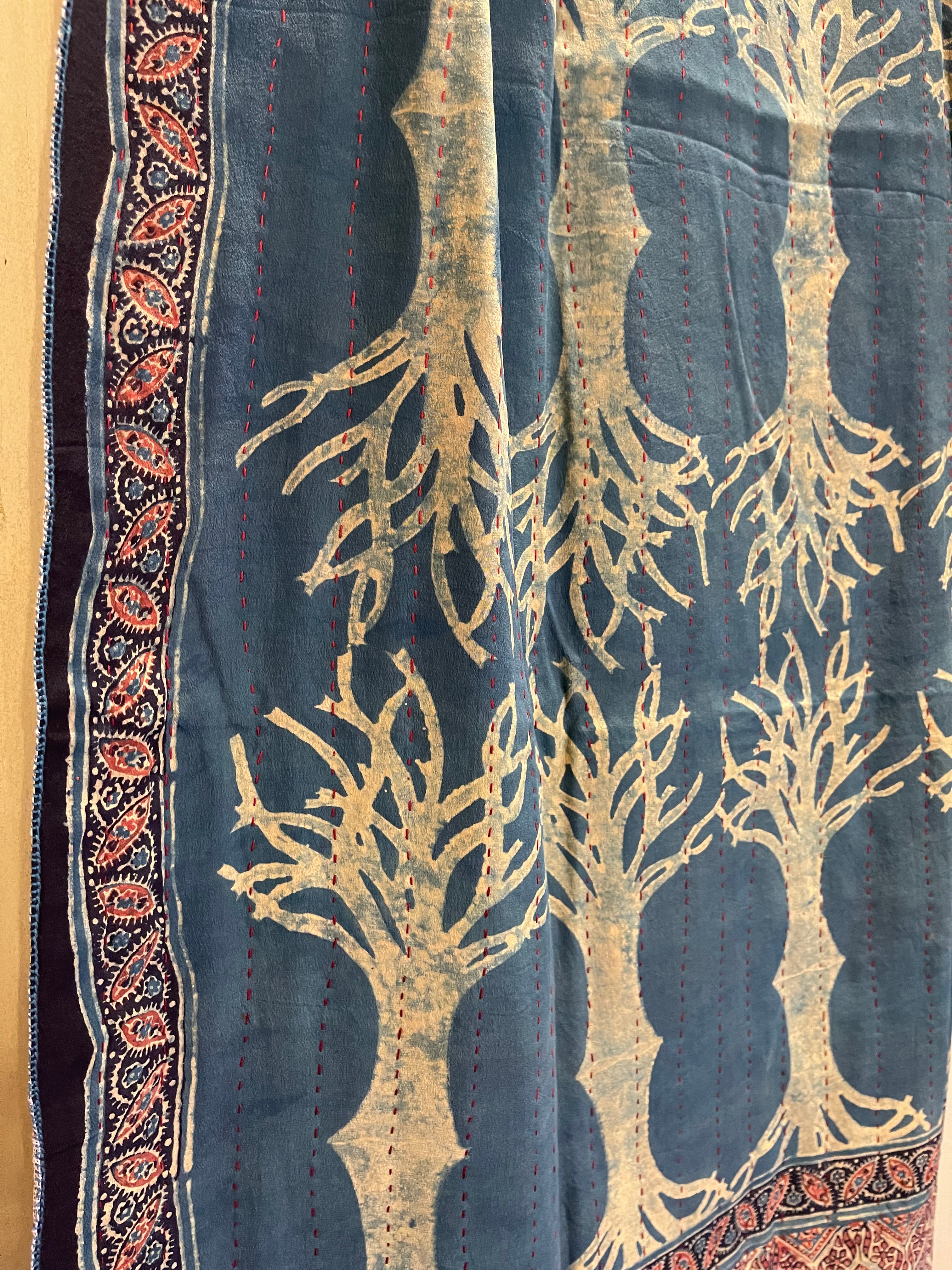 Ajrakh handloomed double sided quilted wool and silk wrap