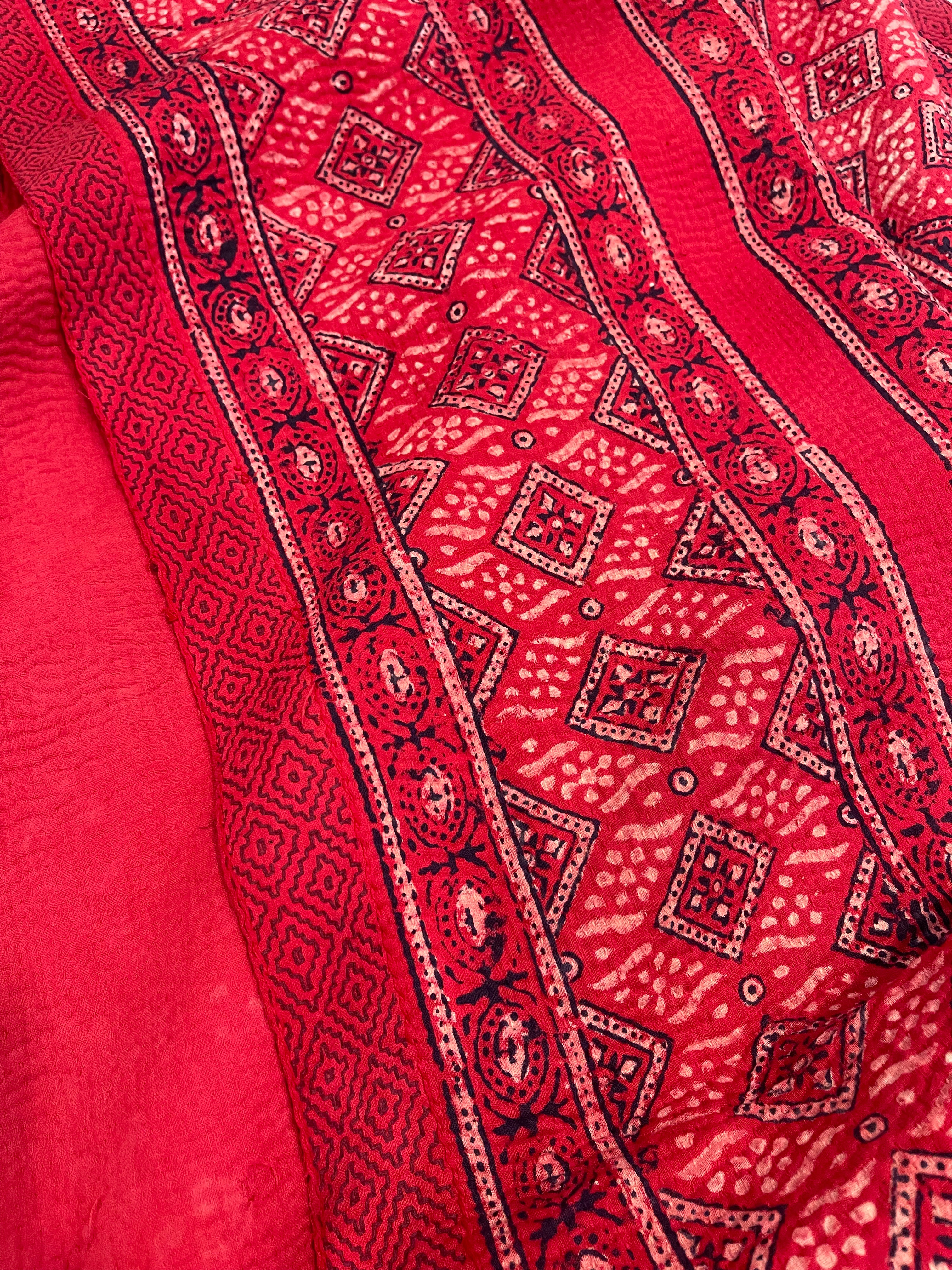 VINTAGE KANTHA - AJRAKH STAINED GLASS IN RED